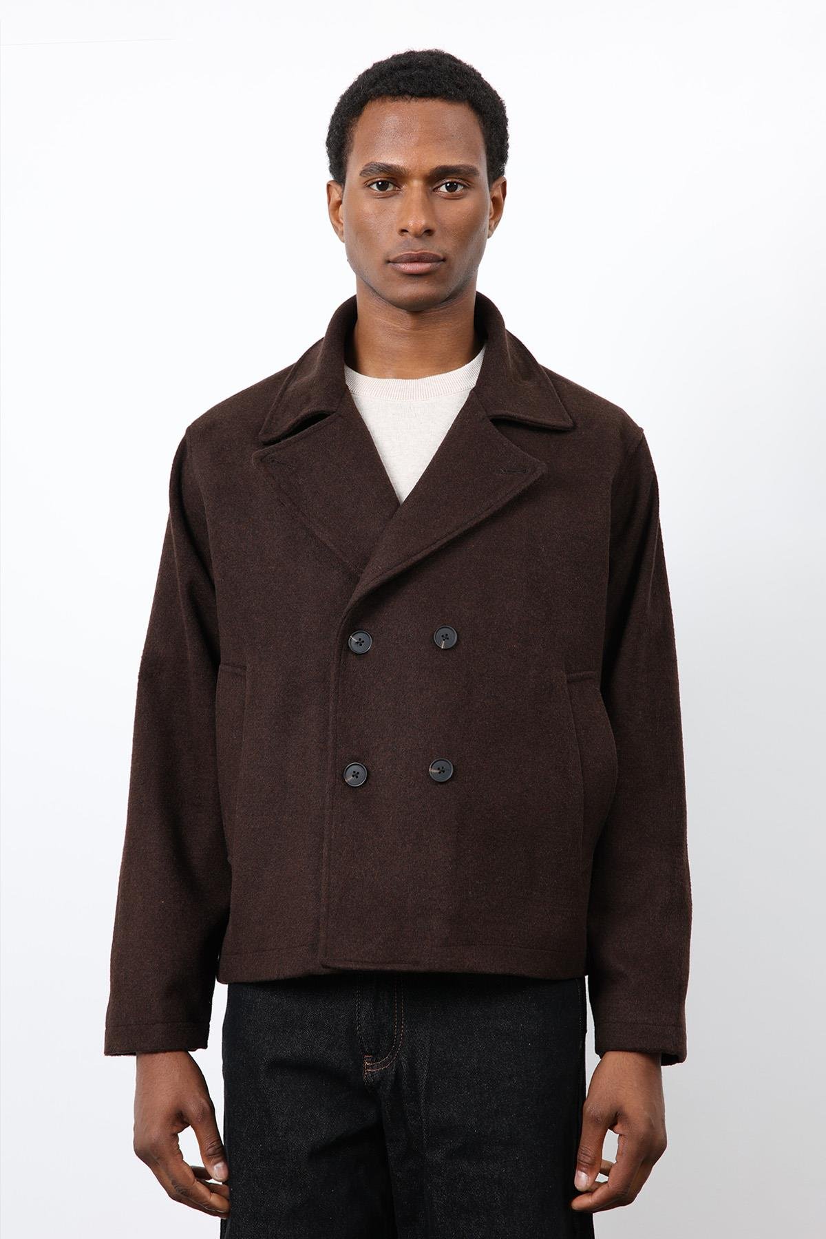 Antioch Kahve Kruvaze Kapama Kısa Erkek Kaban