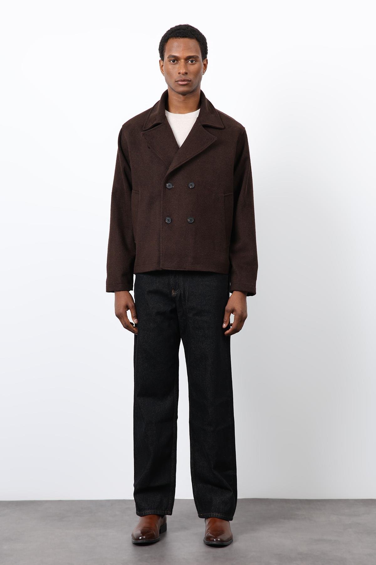 Antioch Kahve Kruvaze Kapama Kısa Erkek Kaban