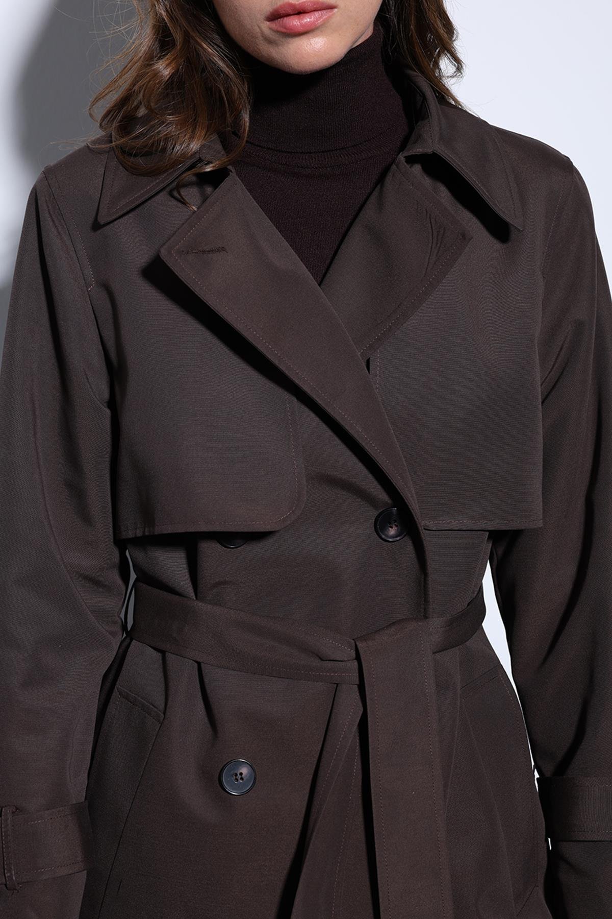 Antioch Kahve Kruvaze Kemerli Kadın Trençkot