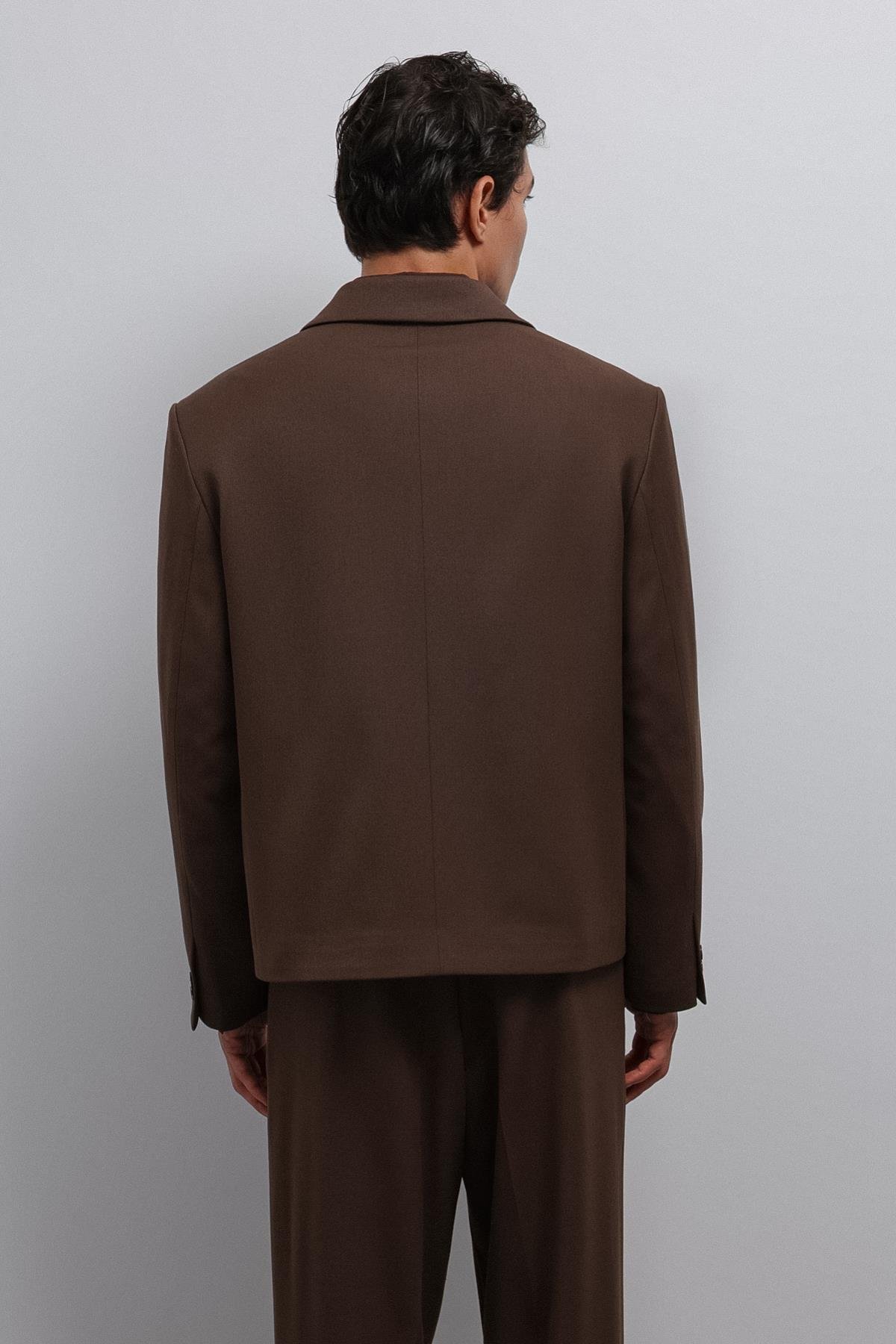 Antioch Kahve Kruvaze Relax Crop Fit Blazer Ceket