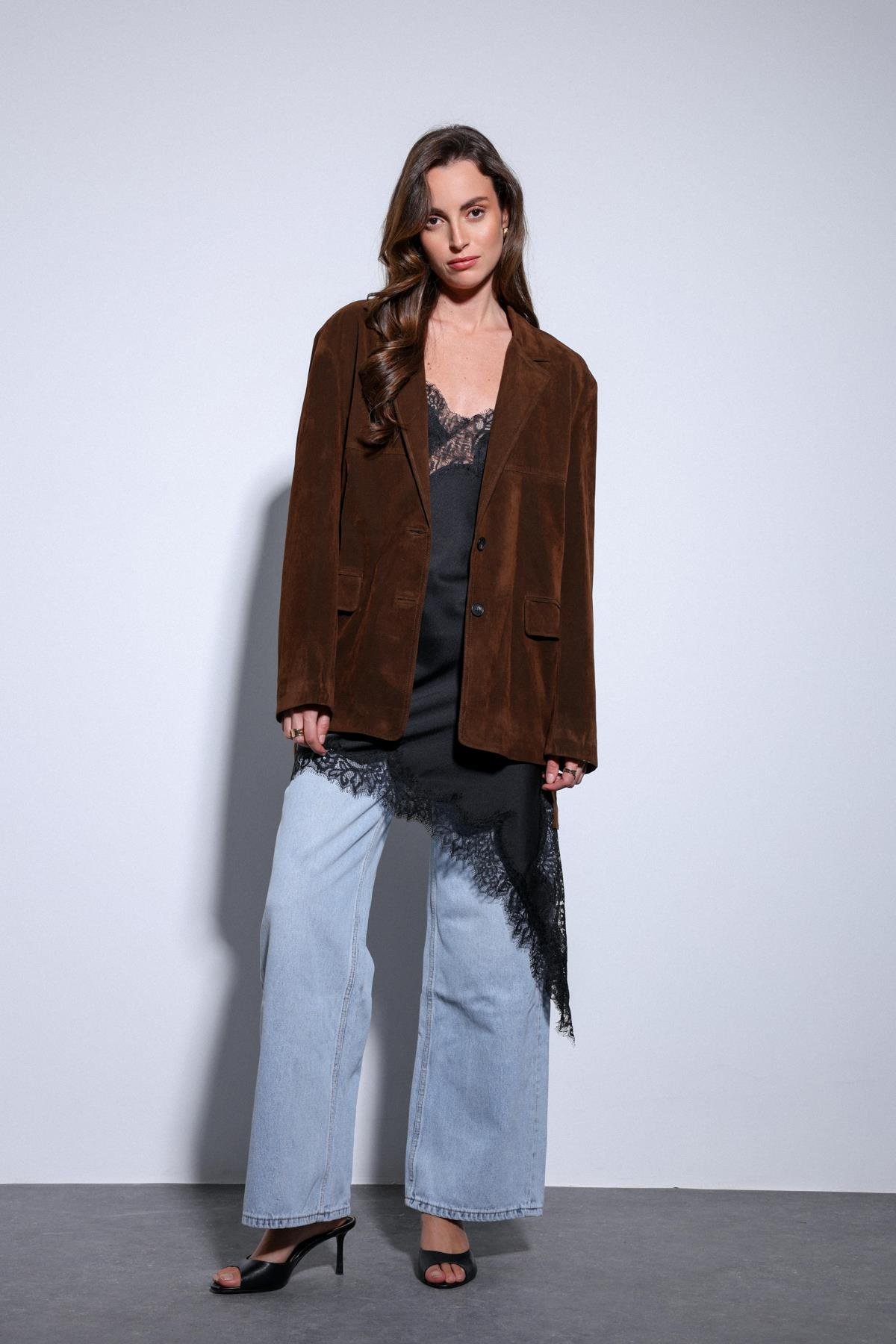 Antioch Kahve Kuşak Bağlamalı Süet Kadın Ceket