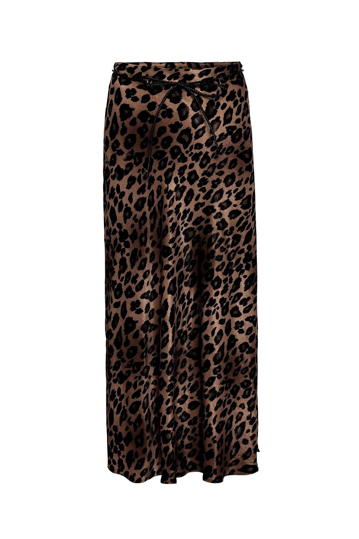 Antioch Kahve Leopar Desenli Kemerli Uzun Kadın Etek