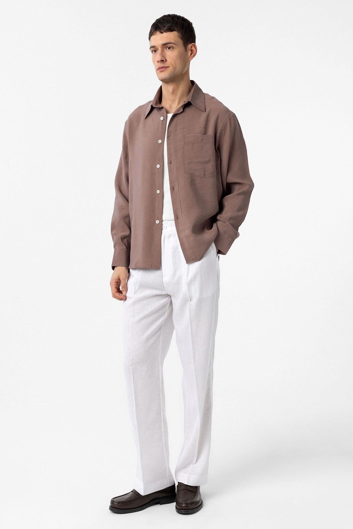Antioch Kahve Modal Kumaş Relax Fit Erkek Gömlek