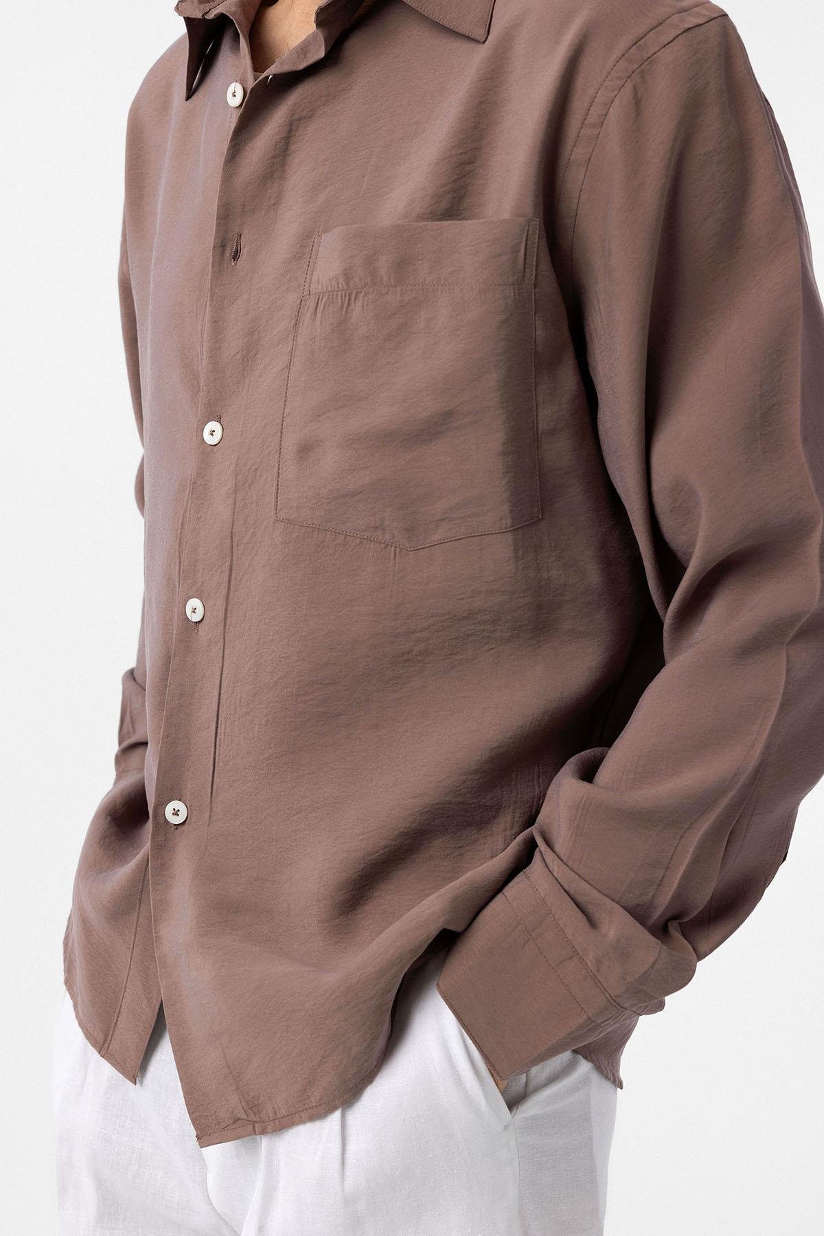 Antioch Kahve Modal Kumaş Relax Fit Erkek Gömlek