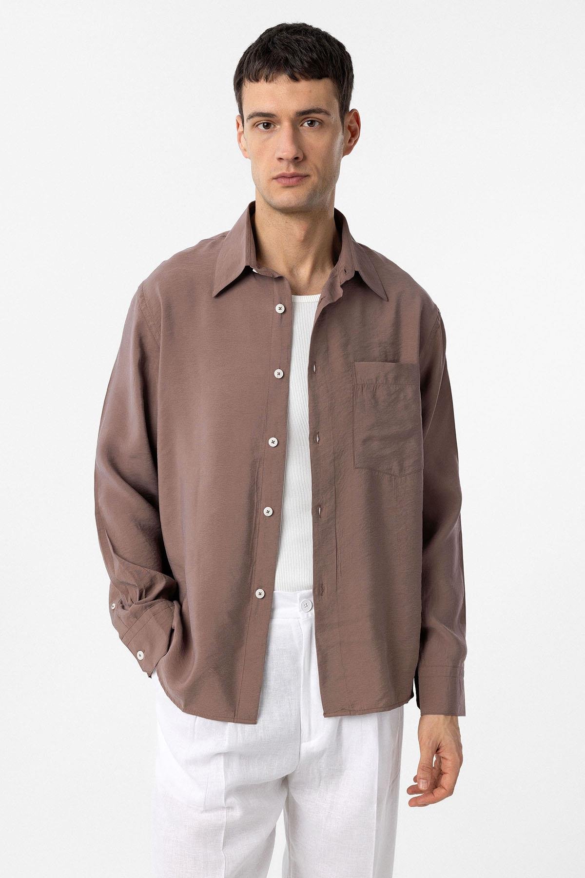 Antioch Kahve Modal Kumaş Relax Fit Erkek Gömlek
