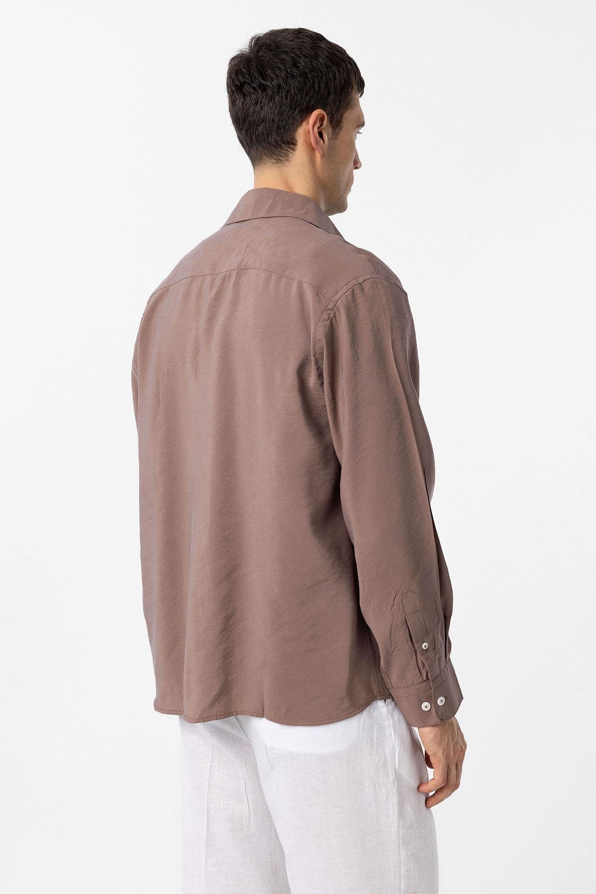 Antioch Kahve Modal Kumaş Relax Fit Erkek Gömlek