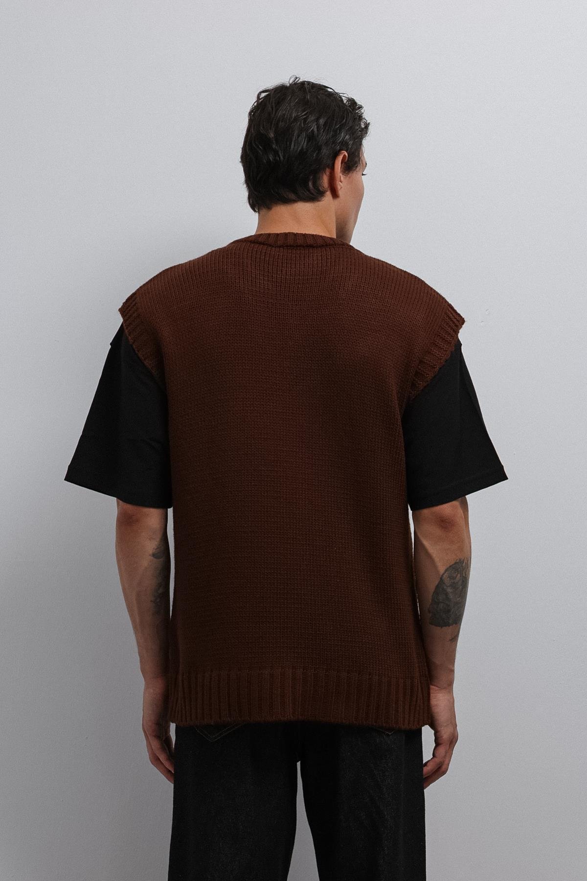 Antioch Kahve Örgü Erkek Triko Yelek