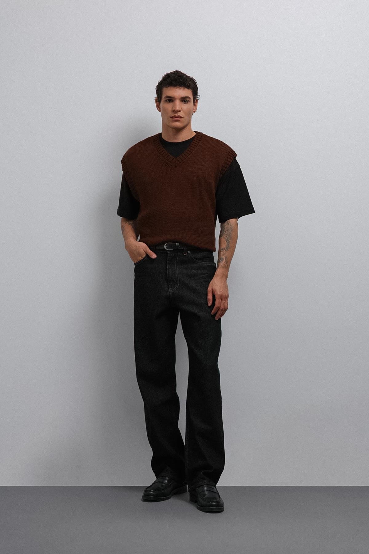 Antioch Kahve Örgü Erkek Triko Yelek