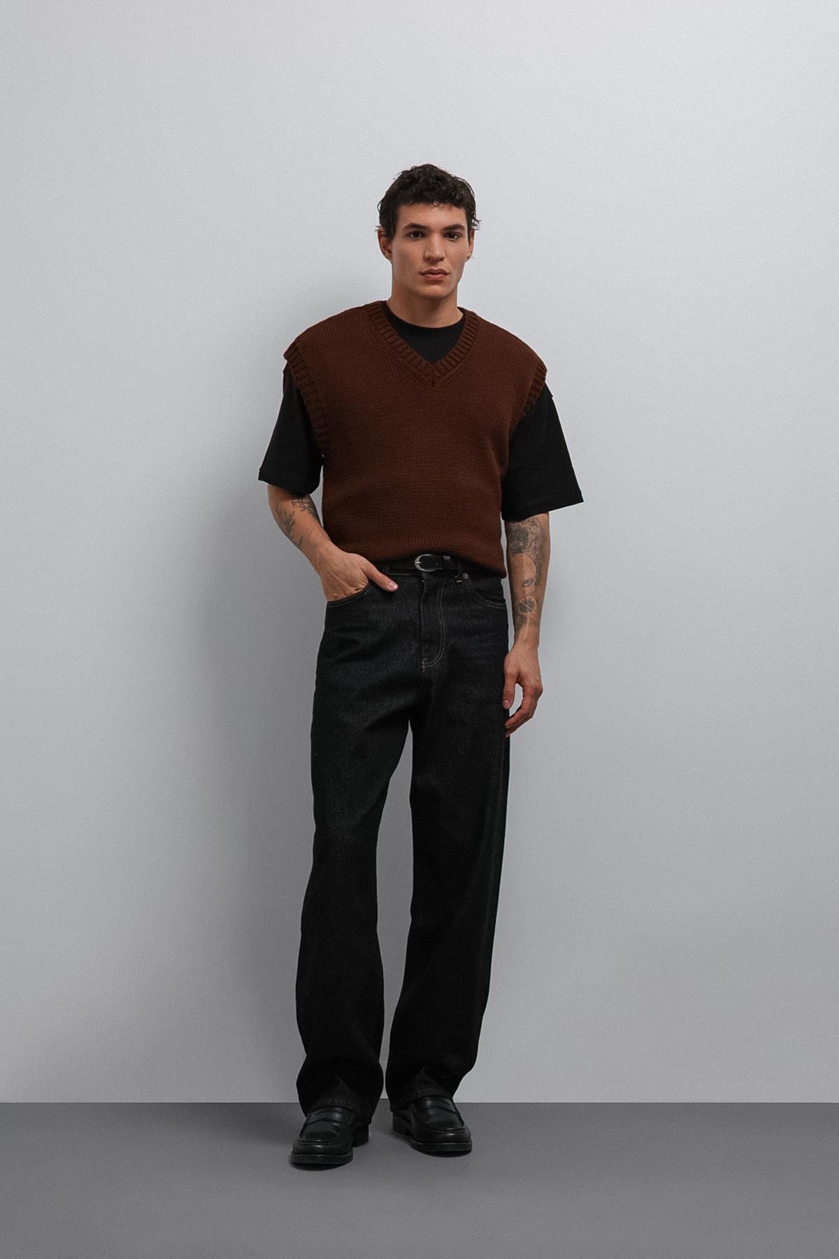 Antioch Kahve Örgü Erkek Triko Yelek