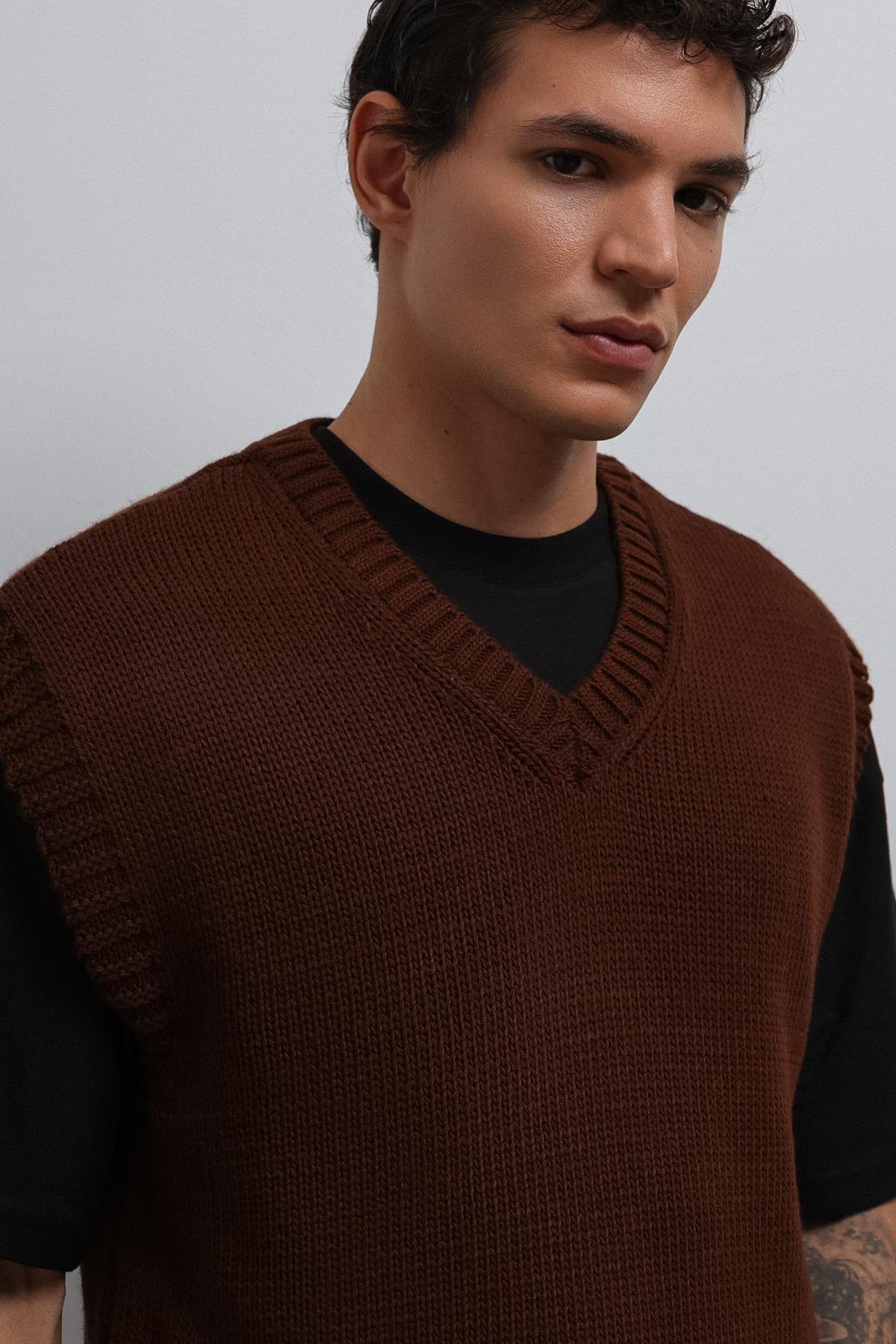 Antioch Kahve Örgü Erkek Triko Yelek