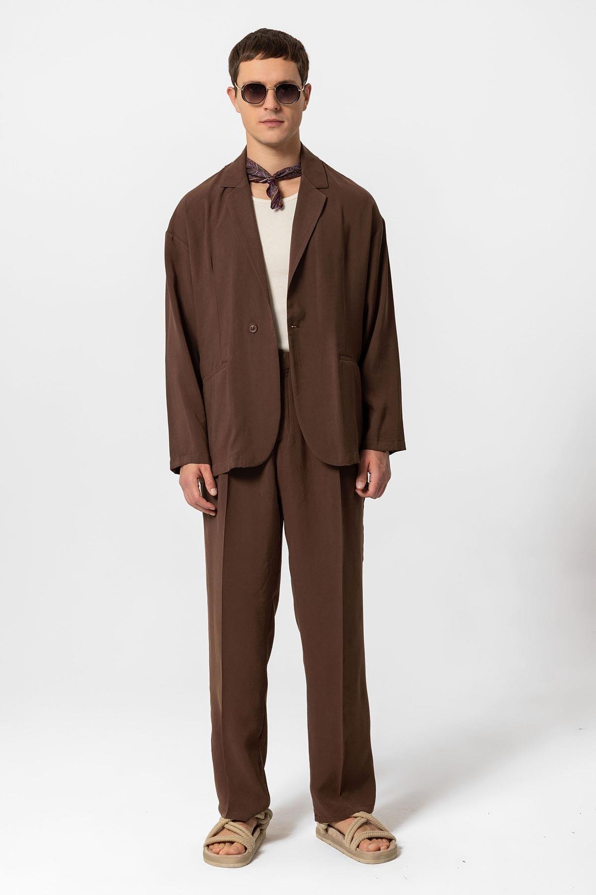 Antioch Kahve Oversize Astarsız Erkek Blazer Ceket