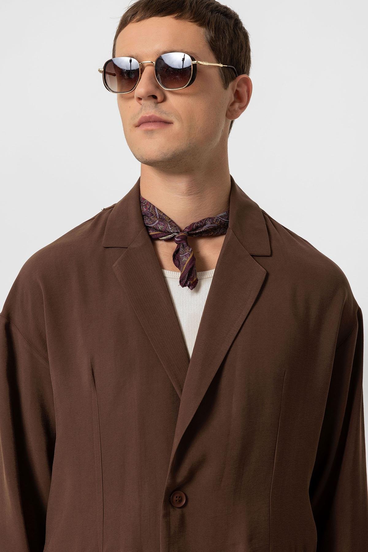 Antioch Kahve Oversize Astarsız Erkek Blazer Ceket