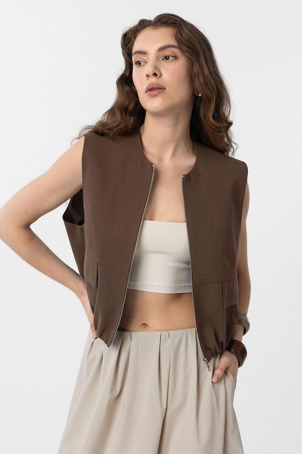 Antioch Kahve Oversize Kadın Yelek