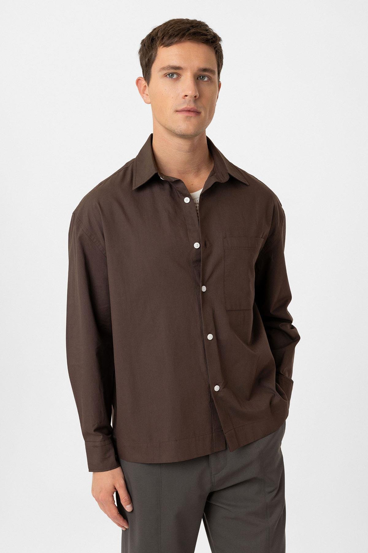 Antioch Kahve Pamuklu Relaxed Erkek Gömlek