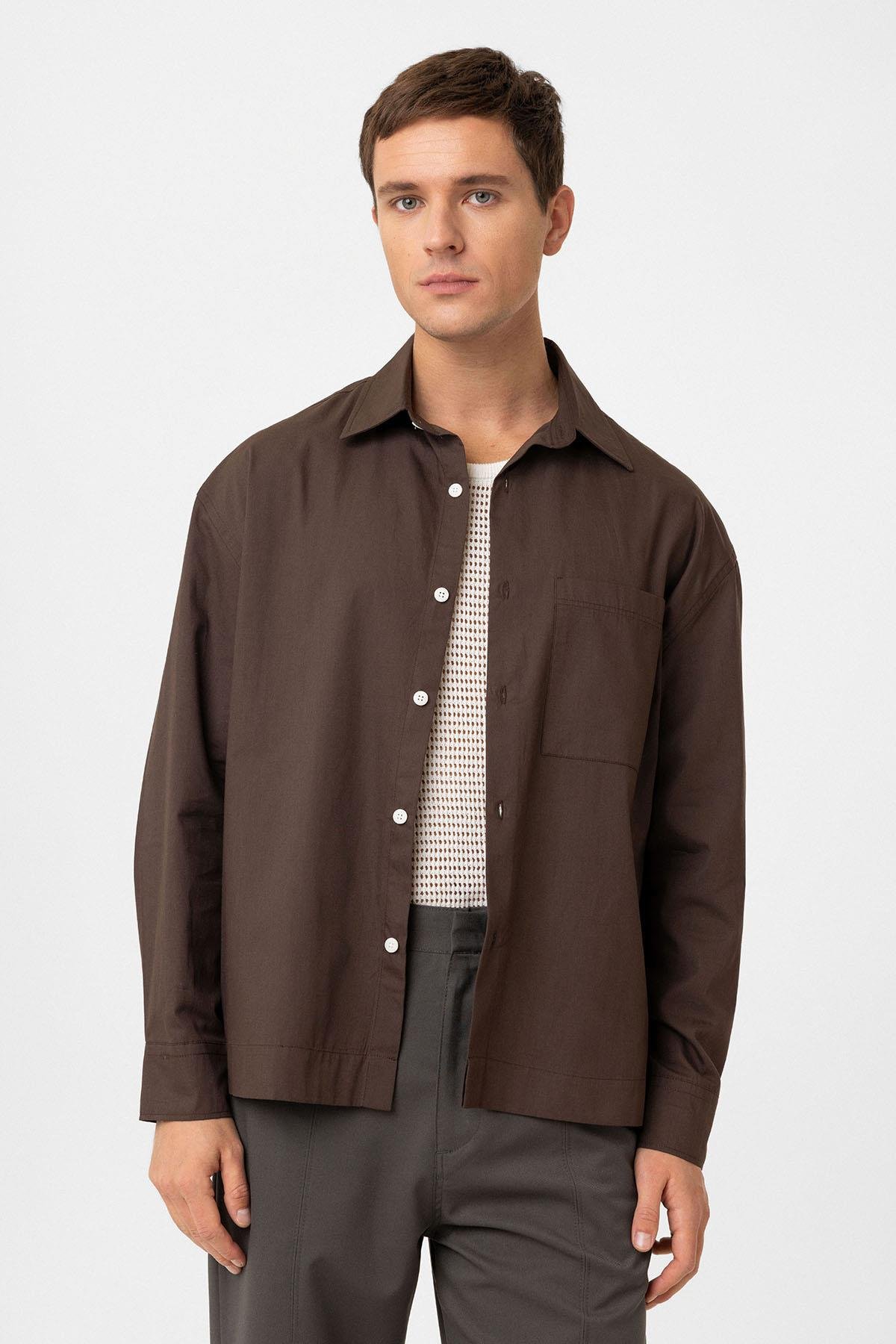 Antioch Kahve Pamuklu Relaxed Erkek Gömlek