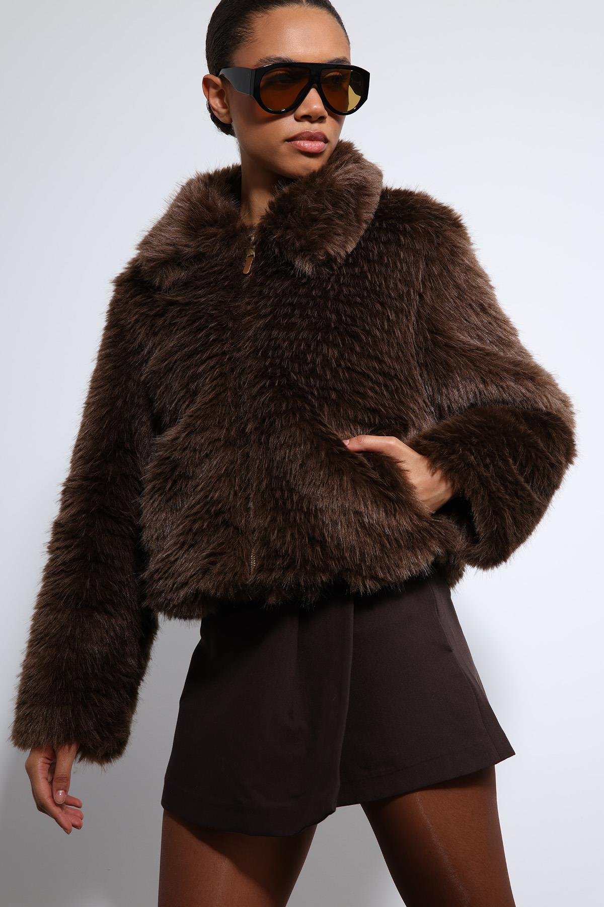 Antioch Kahve Peluş Görünümlü Mont