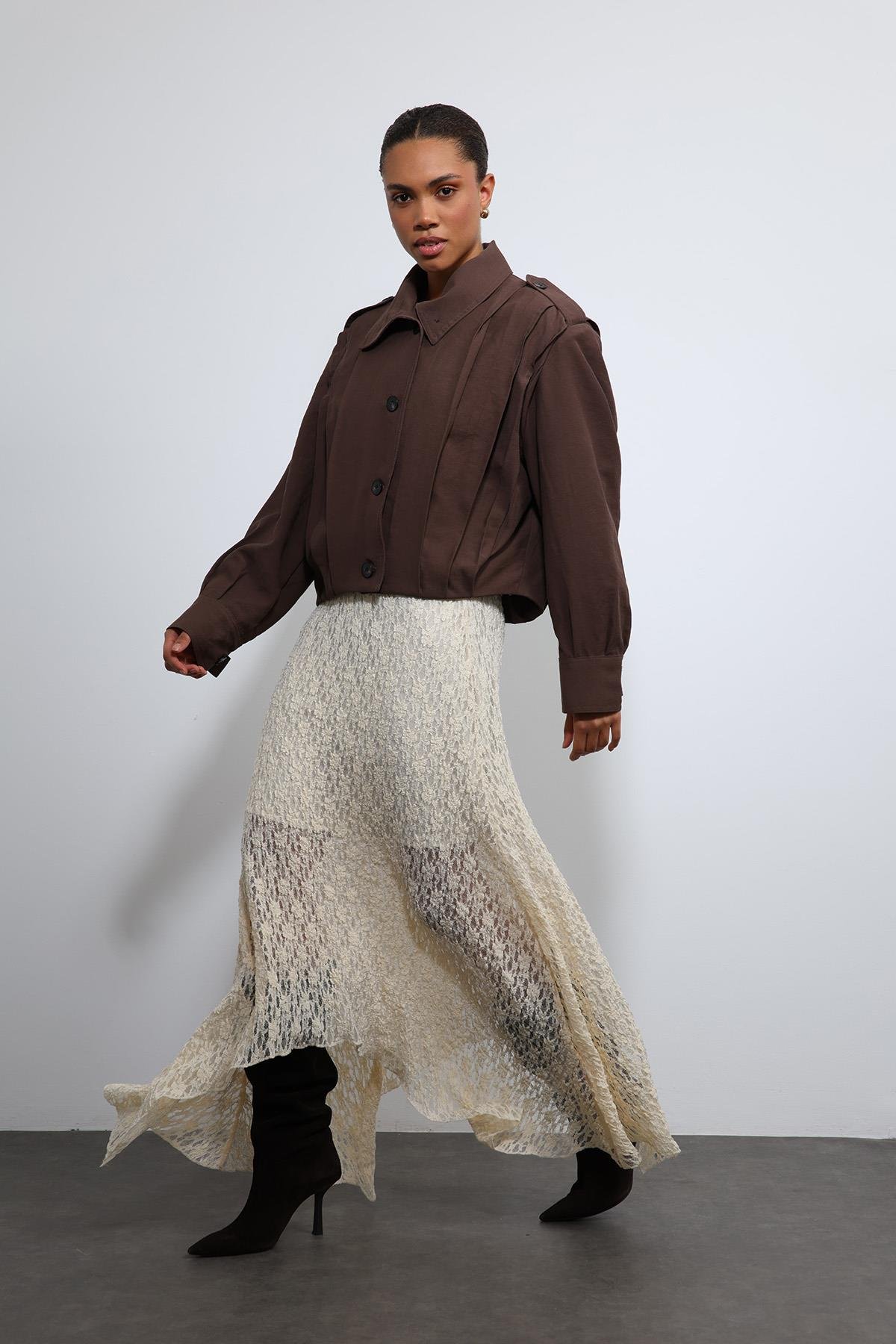 Antioch Kahve Pile Detaylı Dik Yaka Mont