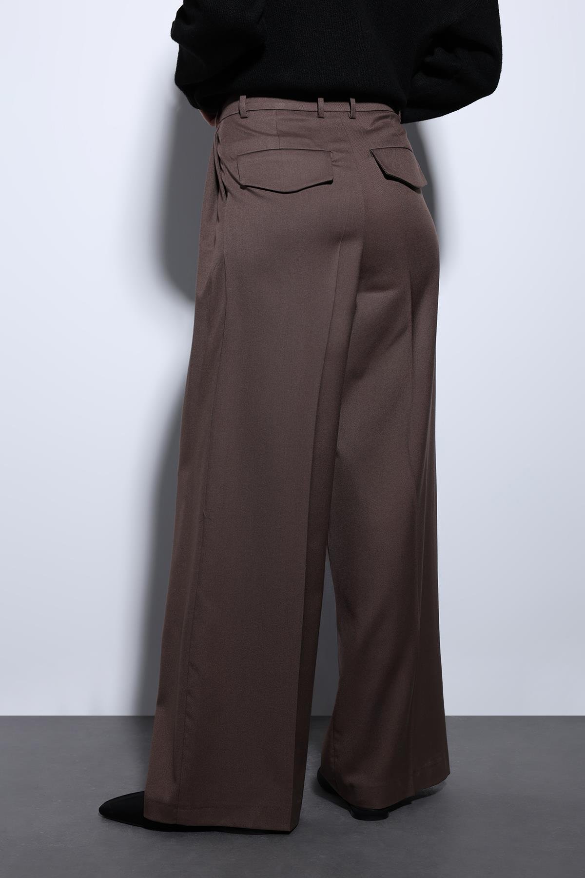 Antioch Kahve Pileli Palazzo Kadın Pantolon