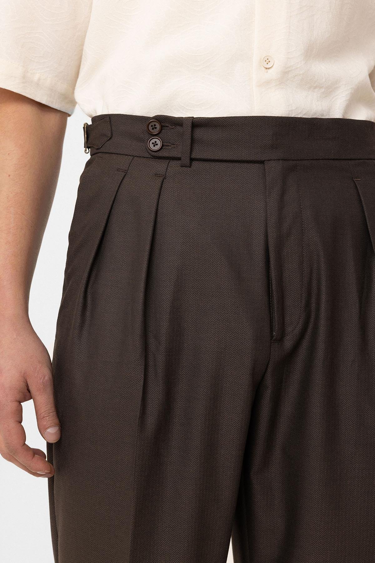 Antioch Kahve Pileli Yüksek Bel Erkek Pantolon