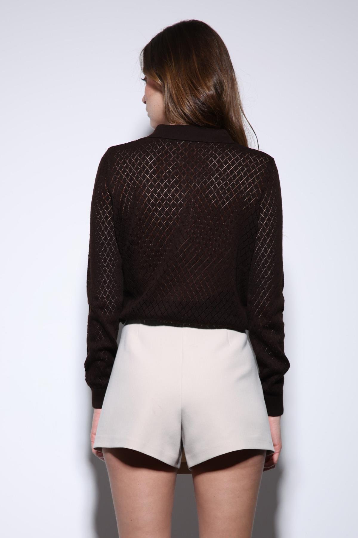 Antioch Kahve Polo Yaka Desenli Triko Kadın Kazak