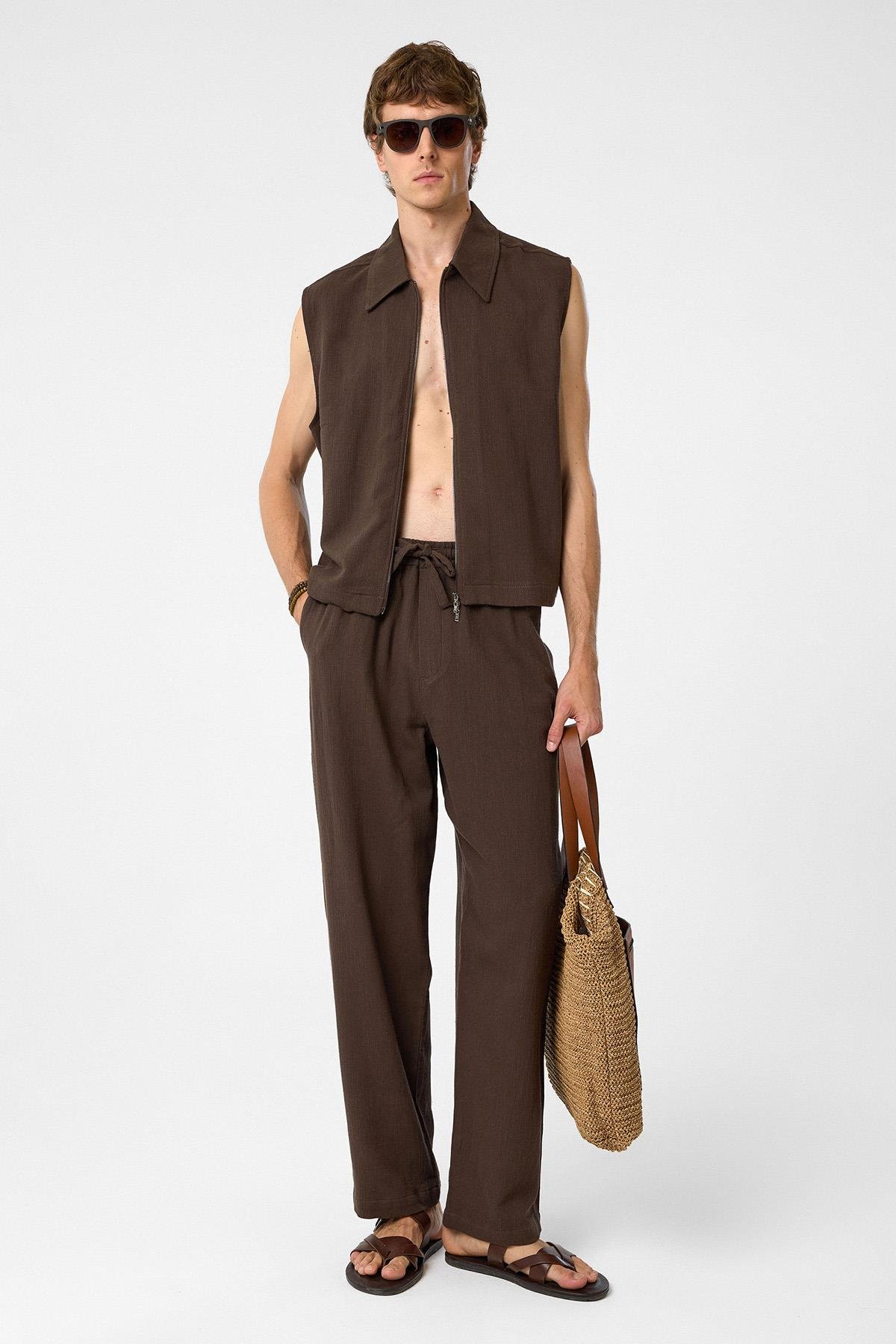 Antioch Kahve Polo Yaka Dokulu Erkek Yelek