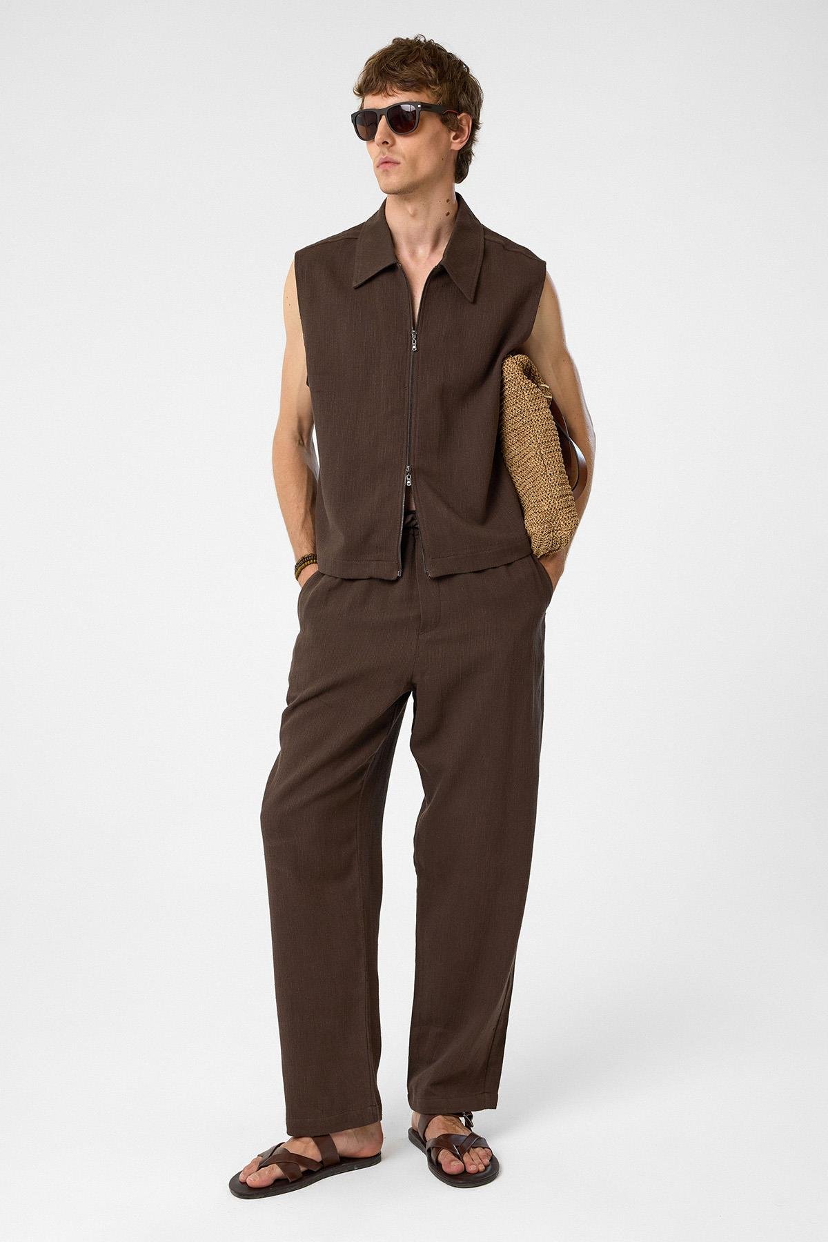 Antioch Kahve Polo Yaka Dokulu Erkek Yelek