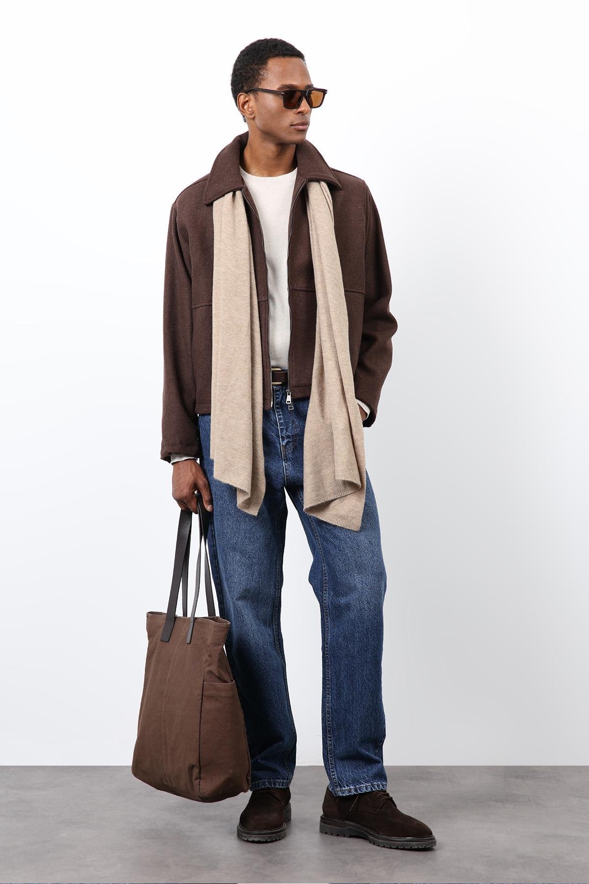 Antioch Kahve Regular Fit Dokulu Erkek Mont