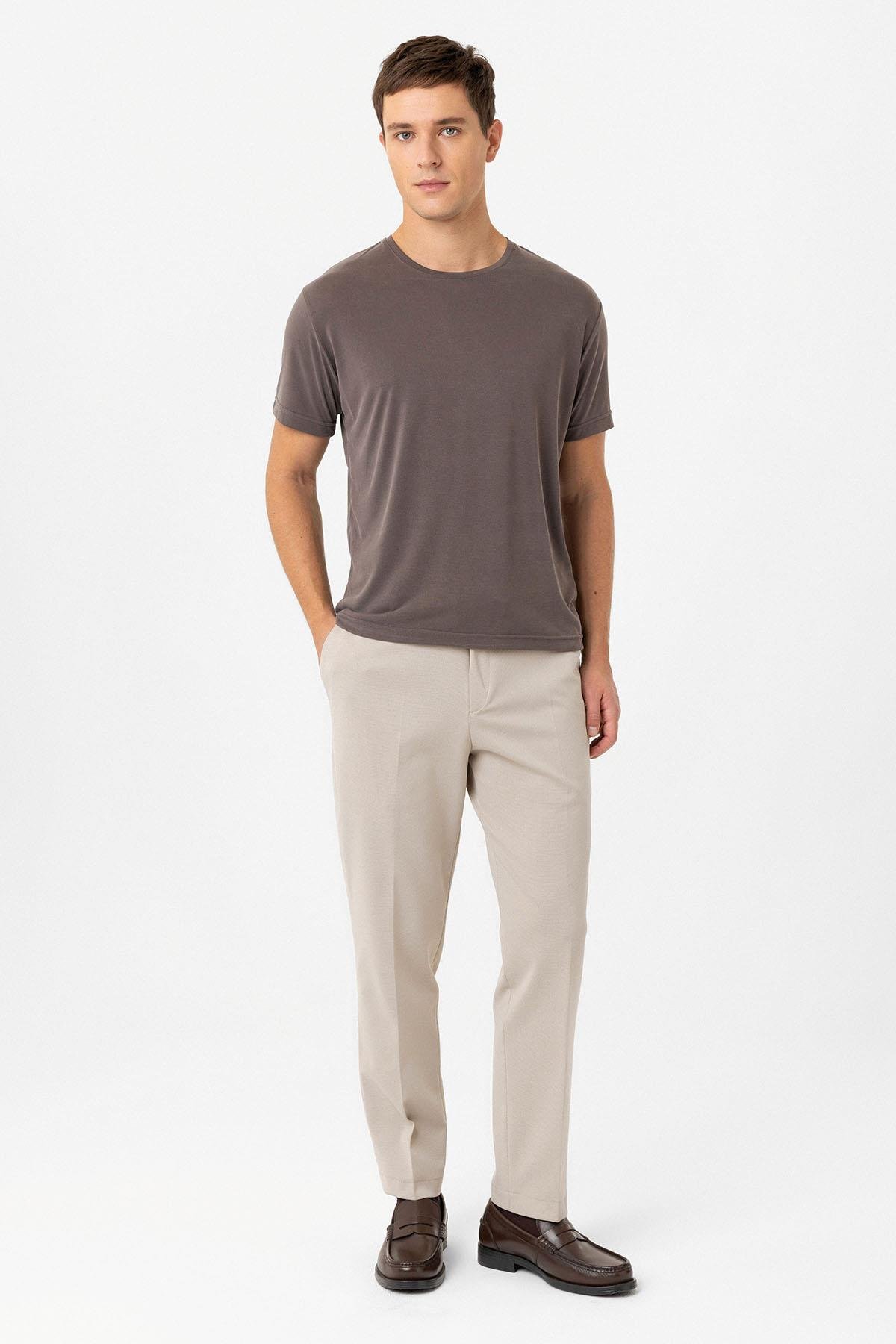 Antioch Kahve Regular Fit Modal Teknik Kumaş Erkek T-Shirt