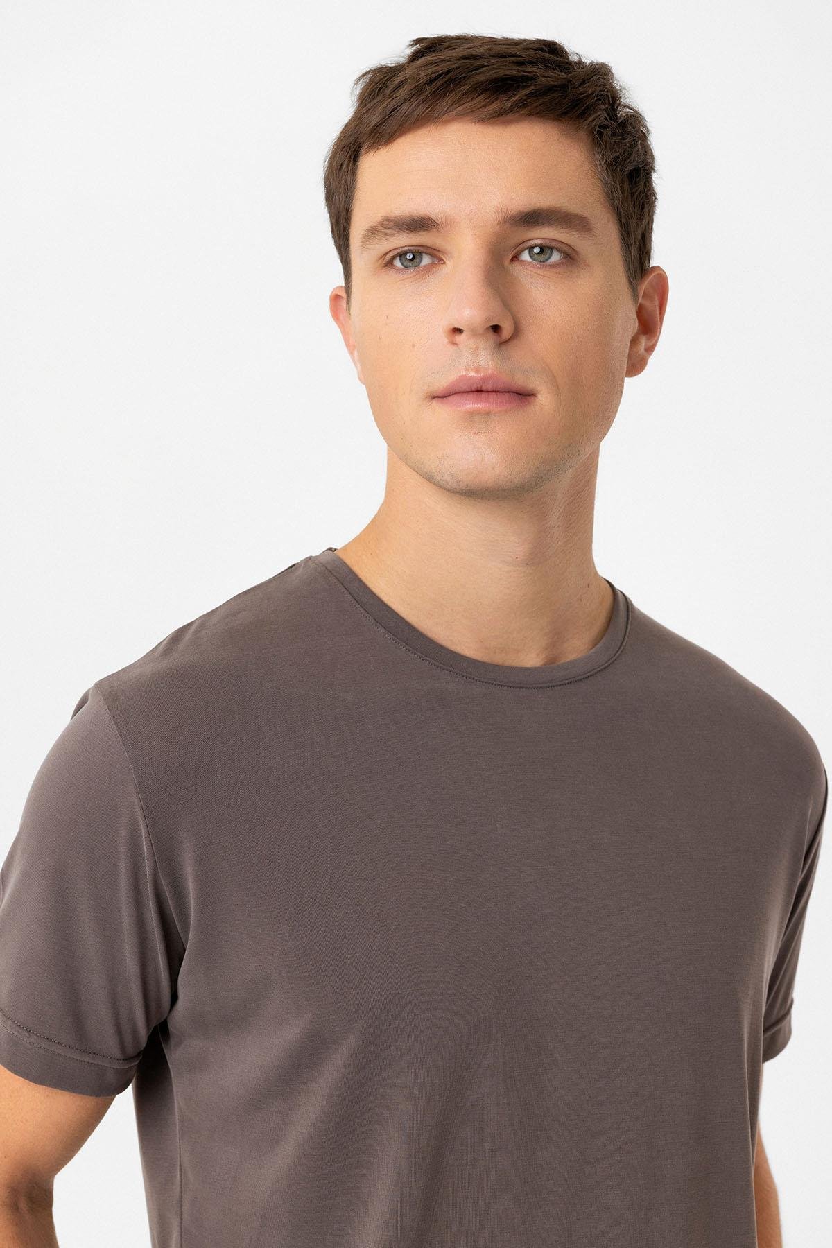 Antioch Kahve Regular Fit Modal Teknik Kumaş Erkek T-Shirt