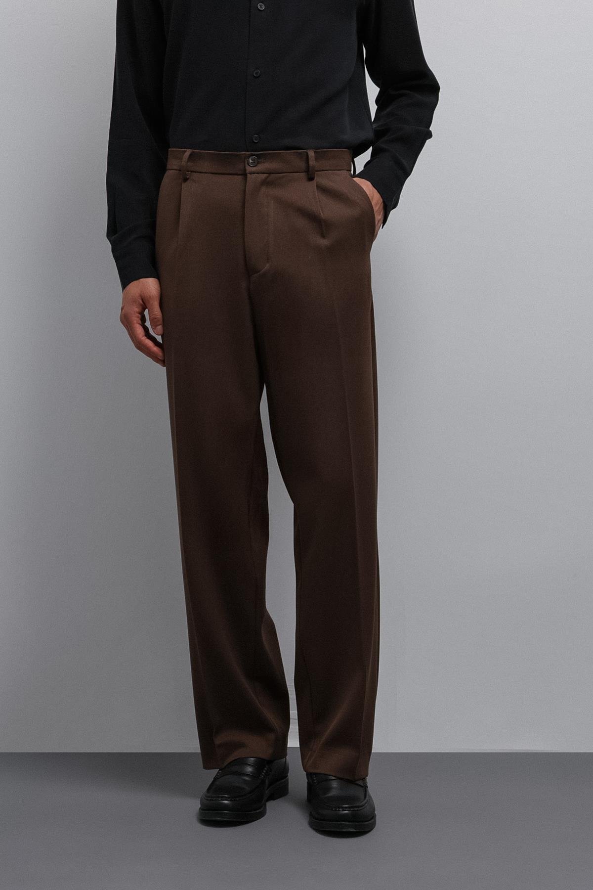 Antioch Kahve Relax Fit Baggy Pilili Erkek Pantolon