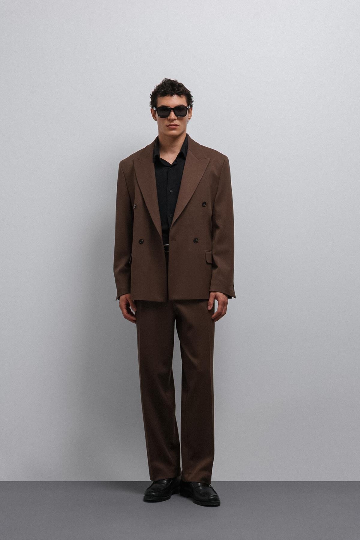 Antioch Kahve Relax Fit Baggy Pilili Erkek Pantolon