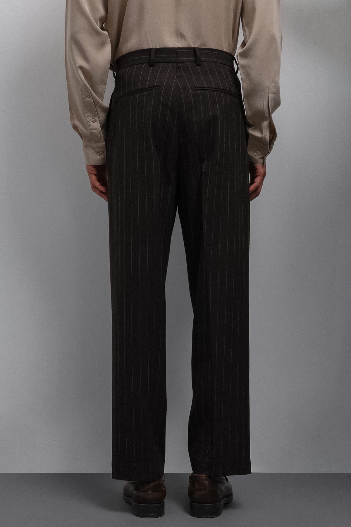 Antioch Kahve Relax Fit Çizgili Erkek Pantolon