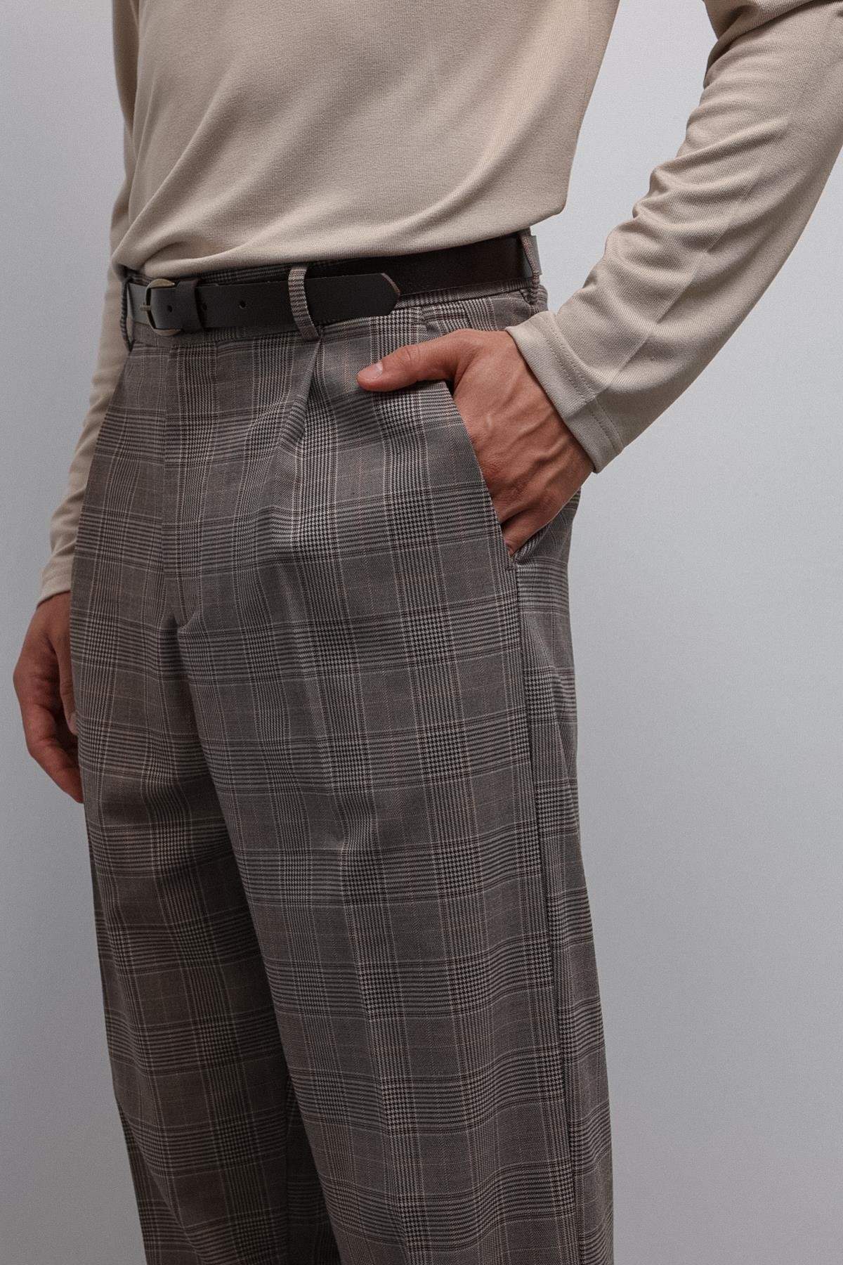 Antioch Kahve Relax Fit Ekoseli Erkek Pantolon