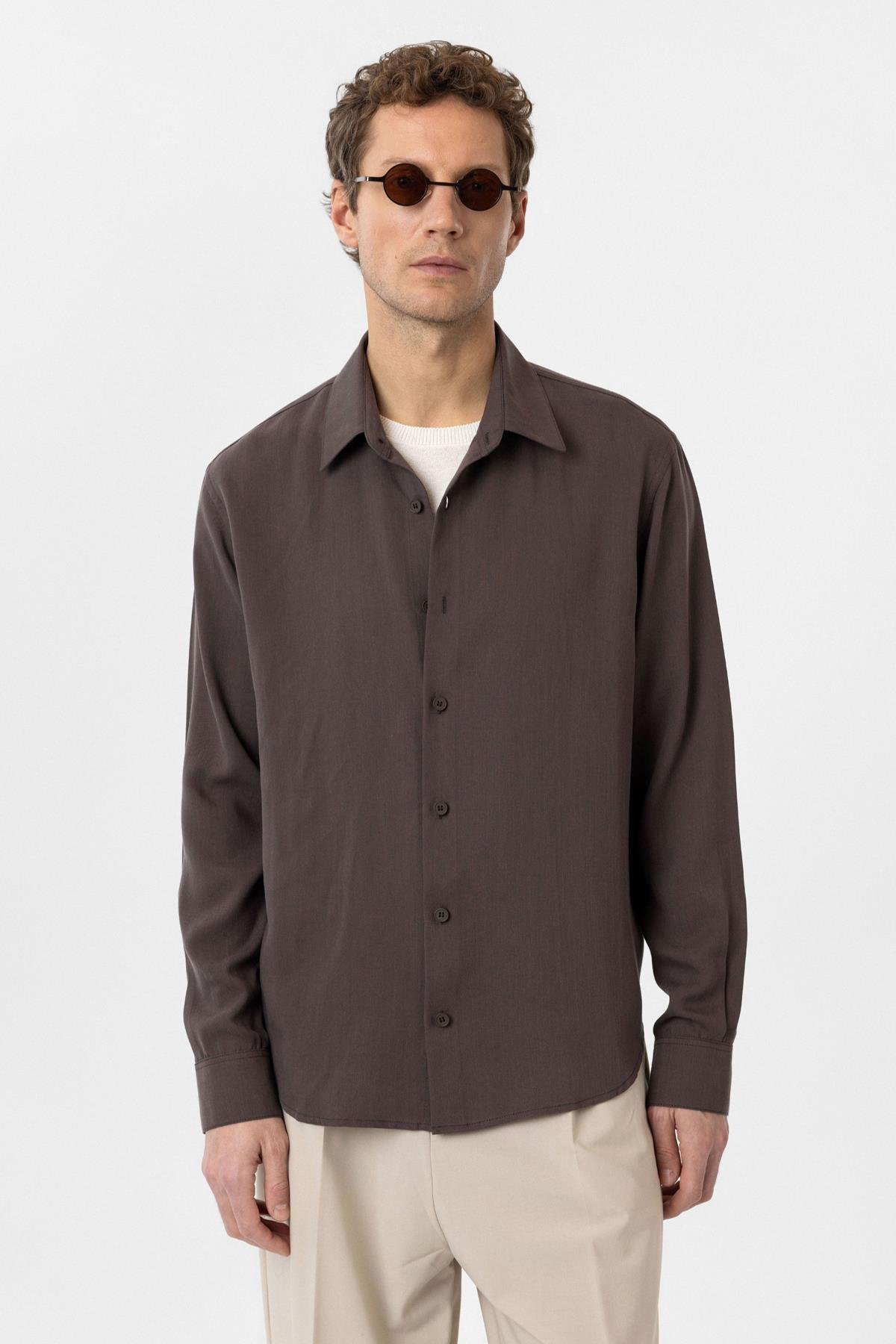 Antioch Kahve Relax Fit Liyosel Kumaş Erkek Gömlek