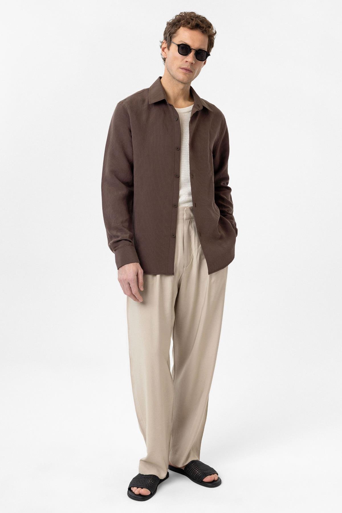 Antioch Kahve Relax Fit Modal Kumaş Erkek Gömlek