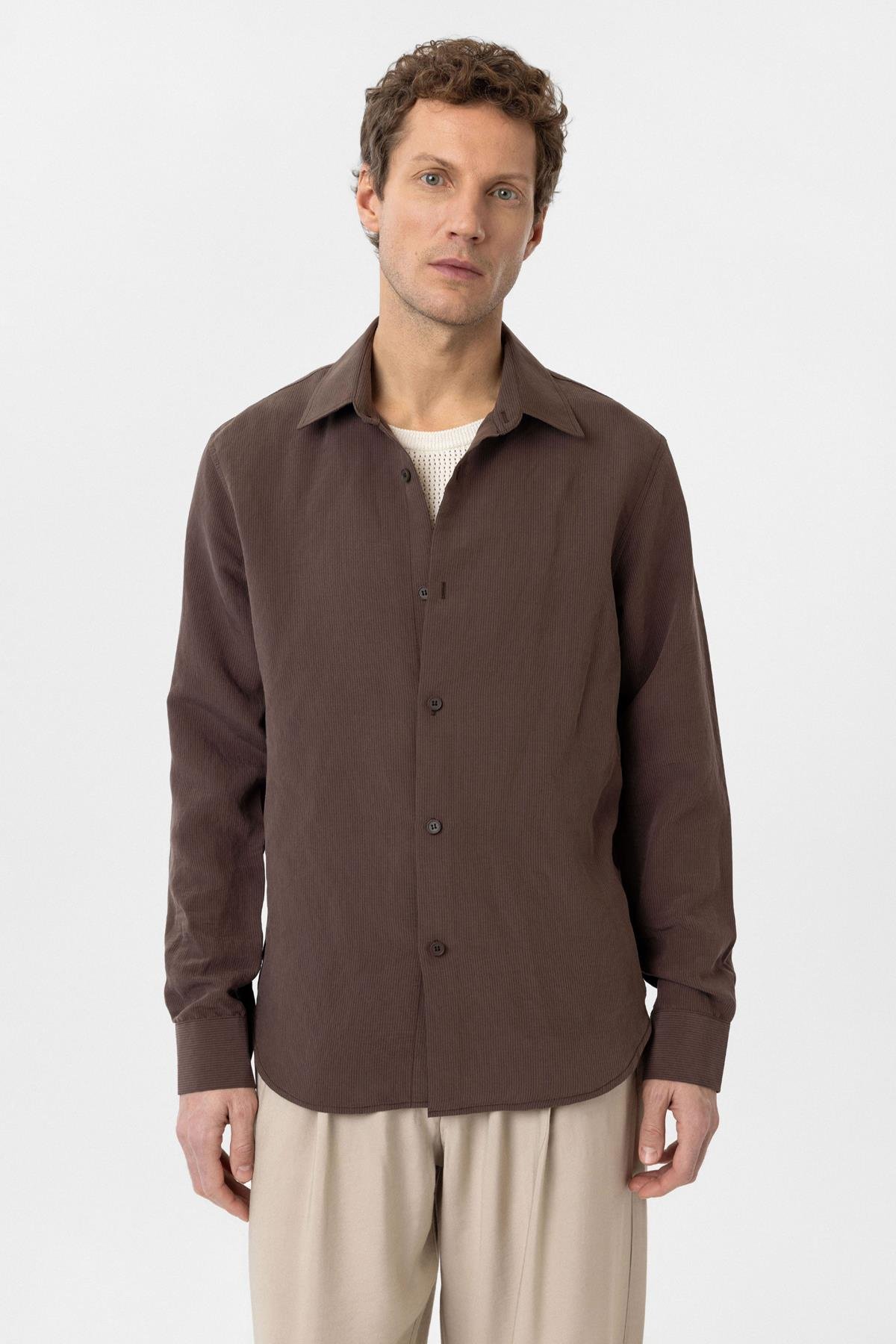 Antioch Kahve Relax Fit Modal Kumaş Erkek Gömlek