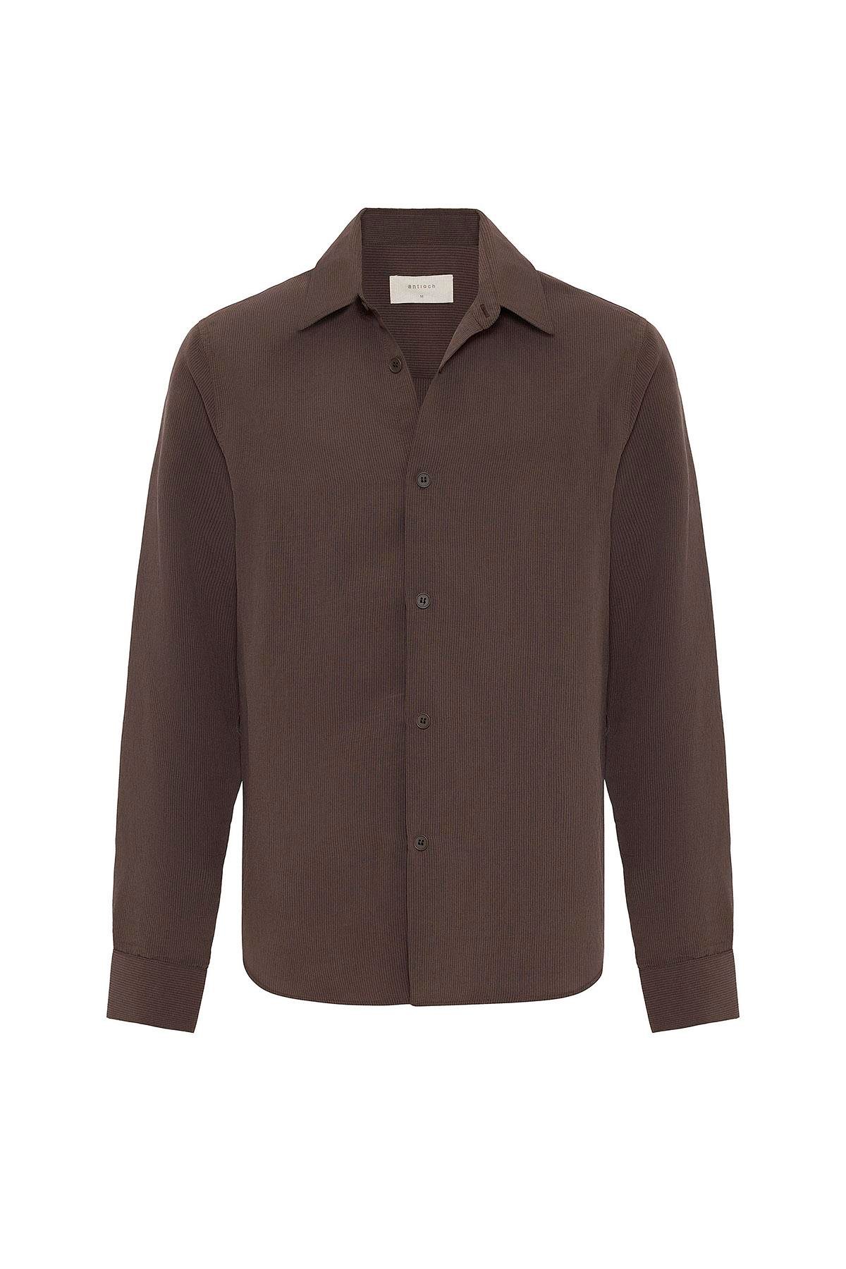 Antioch Kahve Relax Fit Modal Kumaş Erkek Gömlek