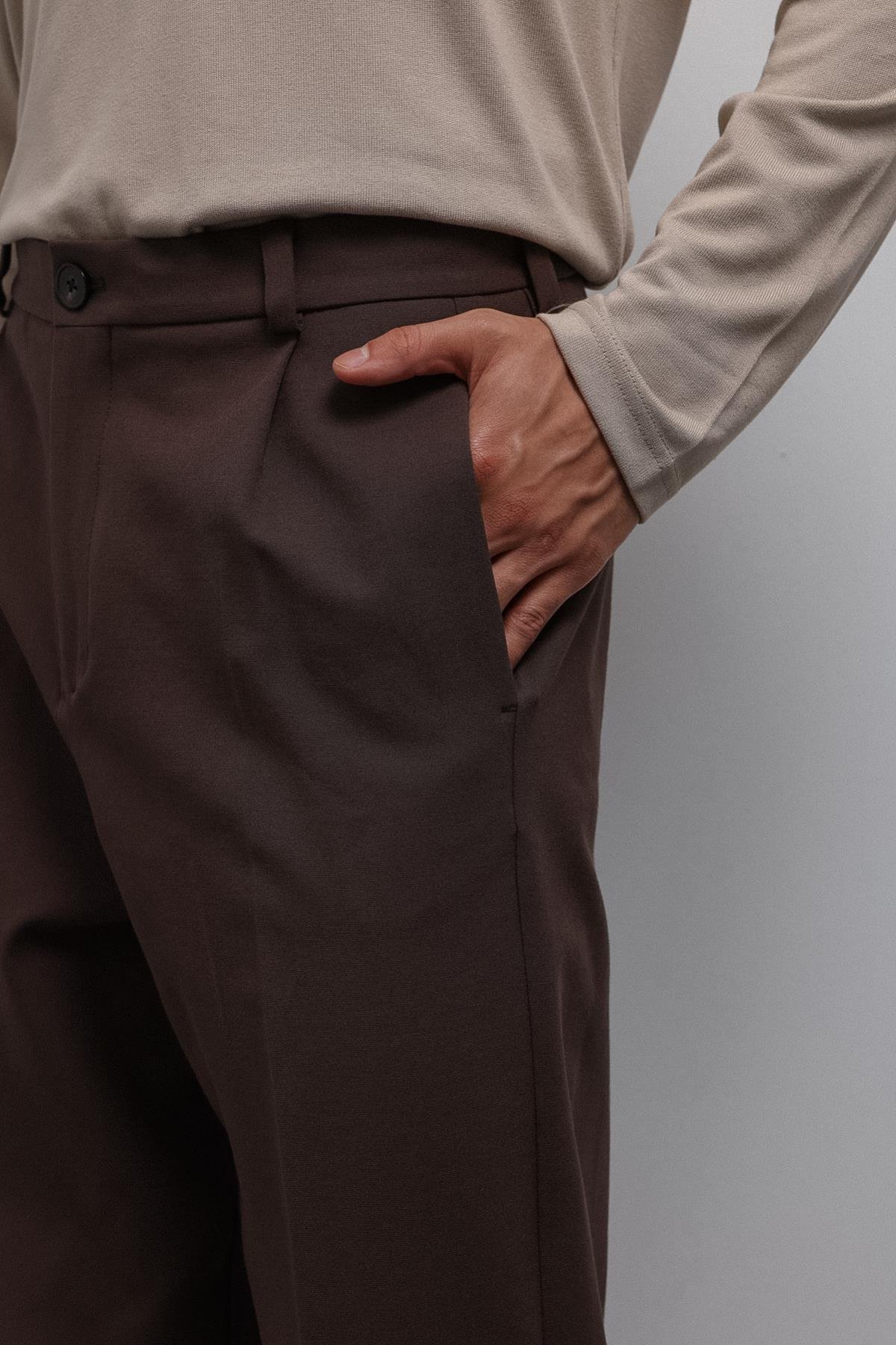 Antioch Kahve Relax Fit Pilili Erkek Pantolon