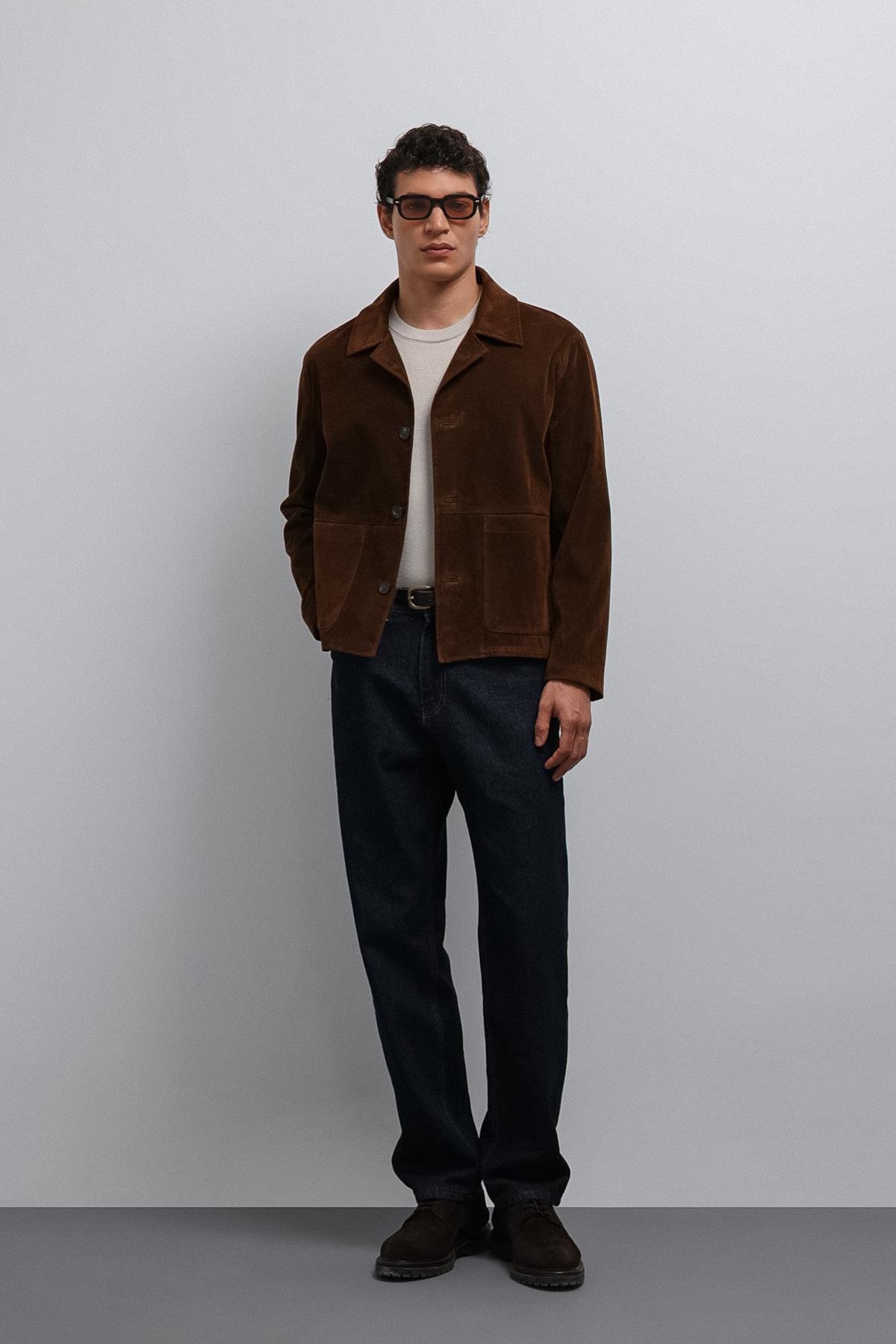 Antioch Kahve Süet Erkek Klasik Ceket