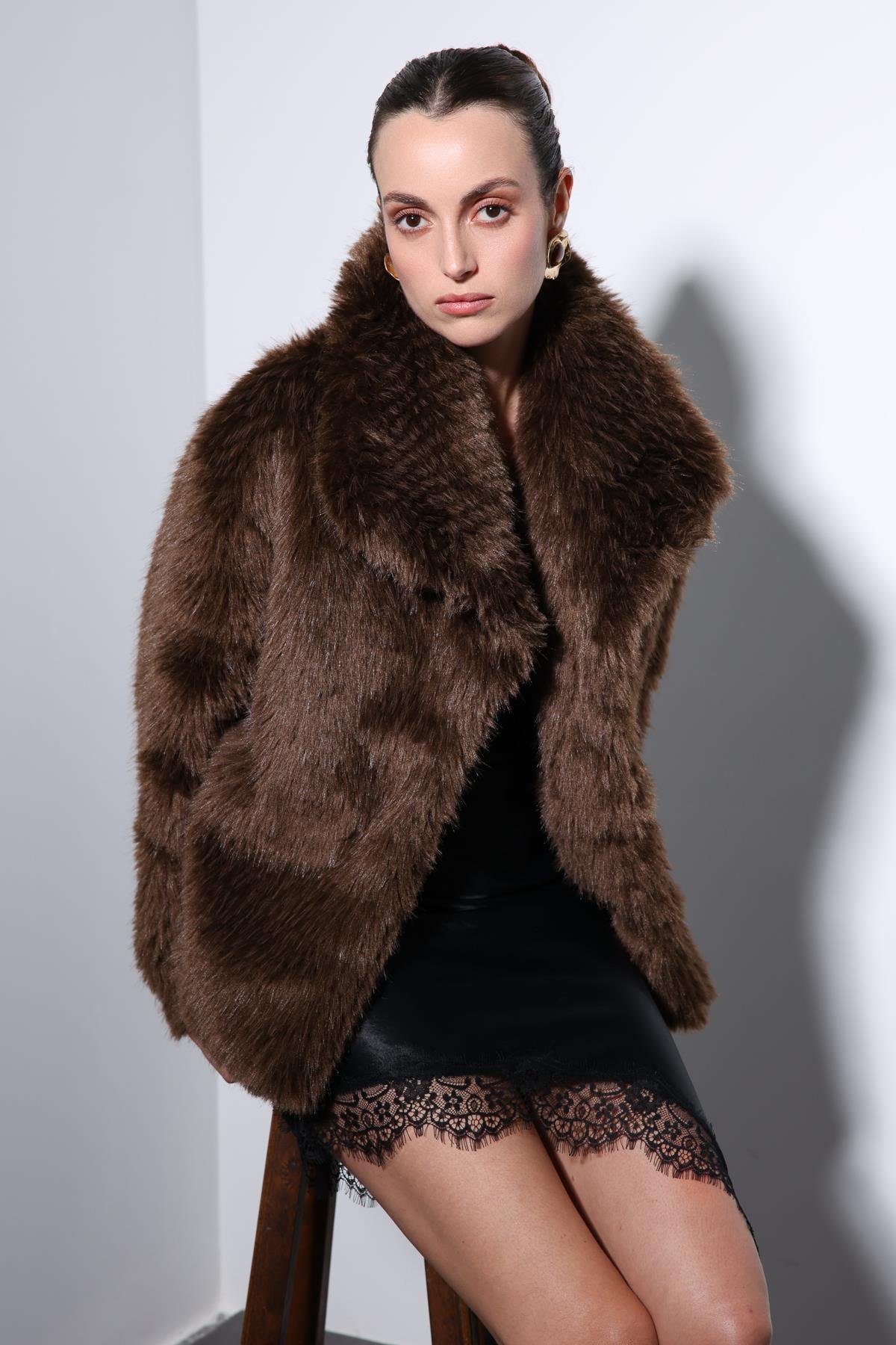 Antioch Kahve Suni Kürk Kadın Ceket