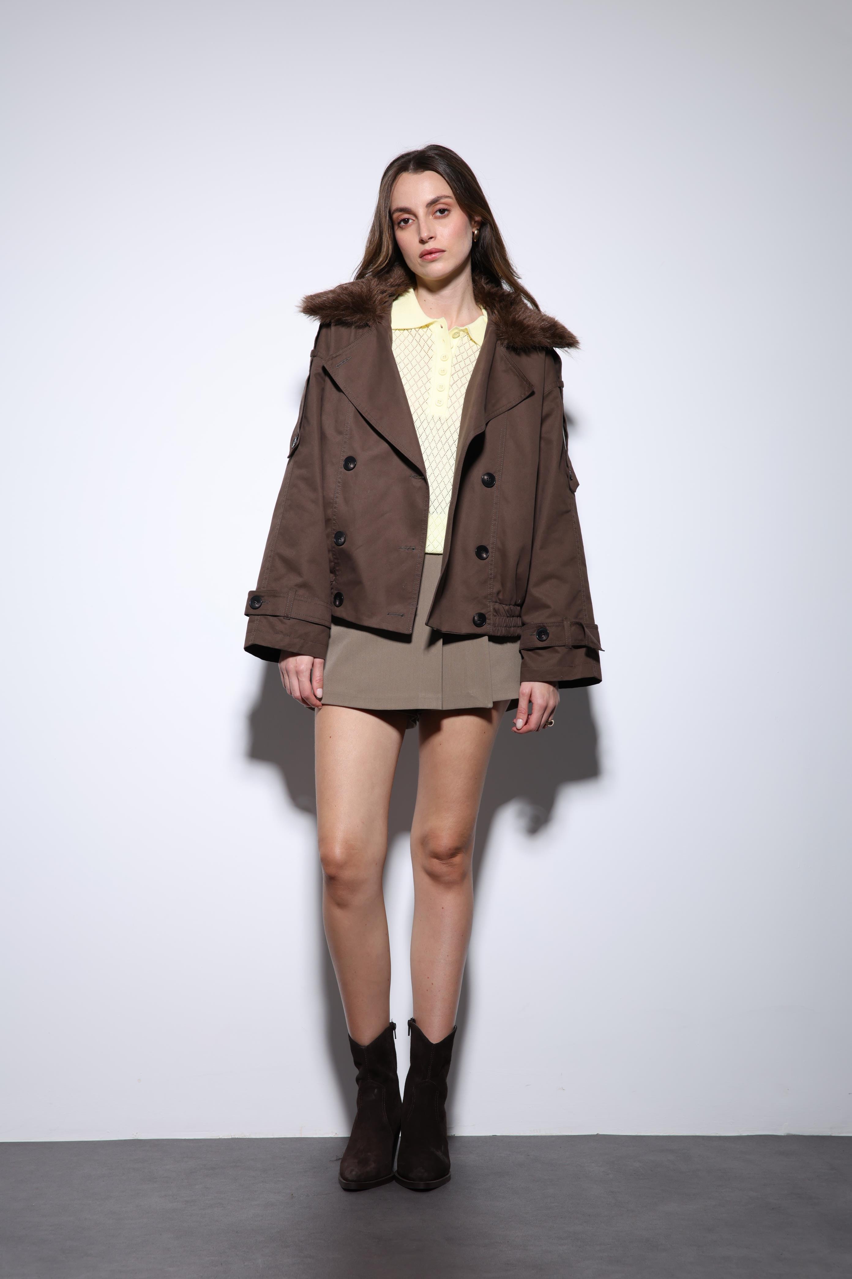 Antioch Kahve Suni Kürklü Kısa Kadın Trençkot