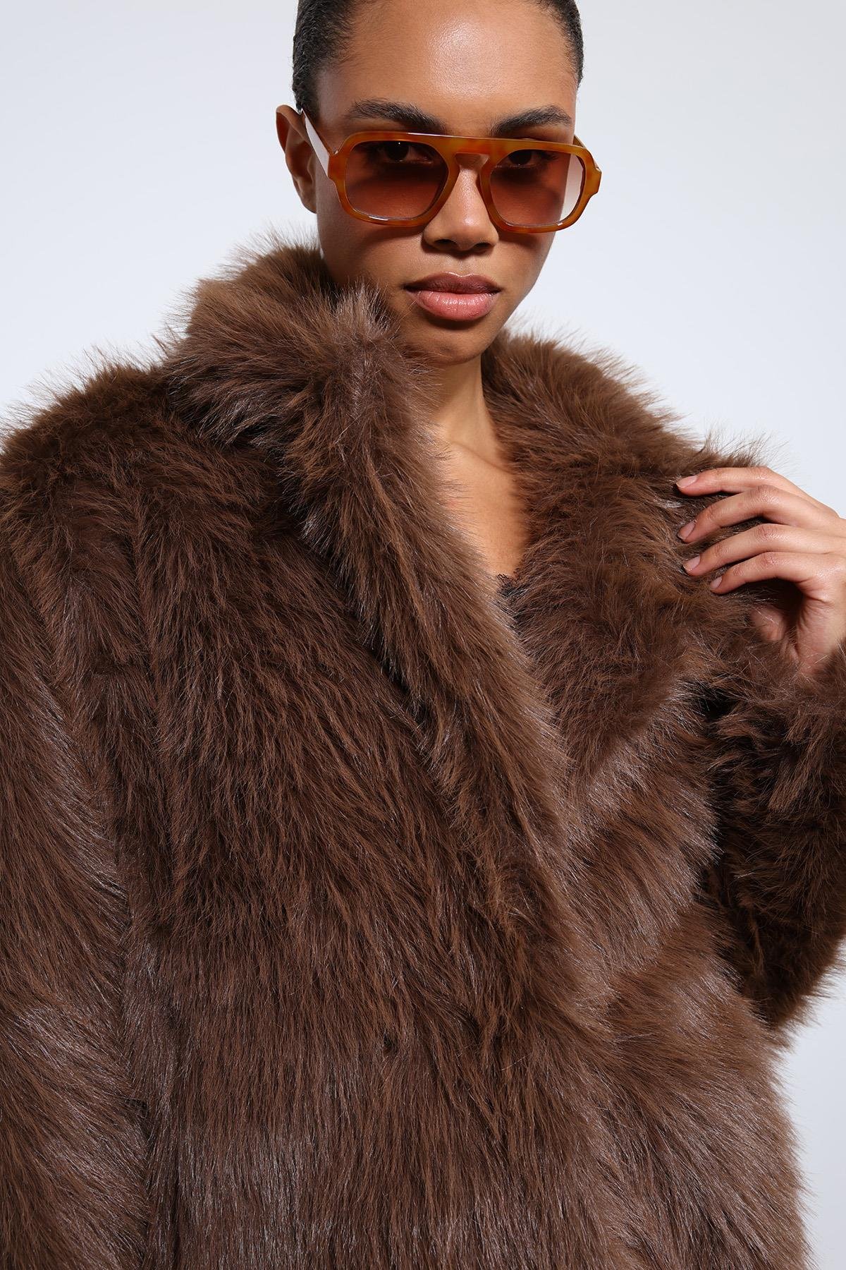 Antioch Kahve Suni Kürklü Uzun Kaban