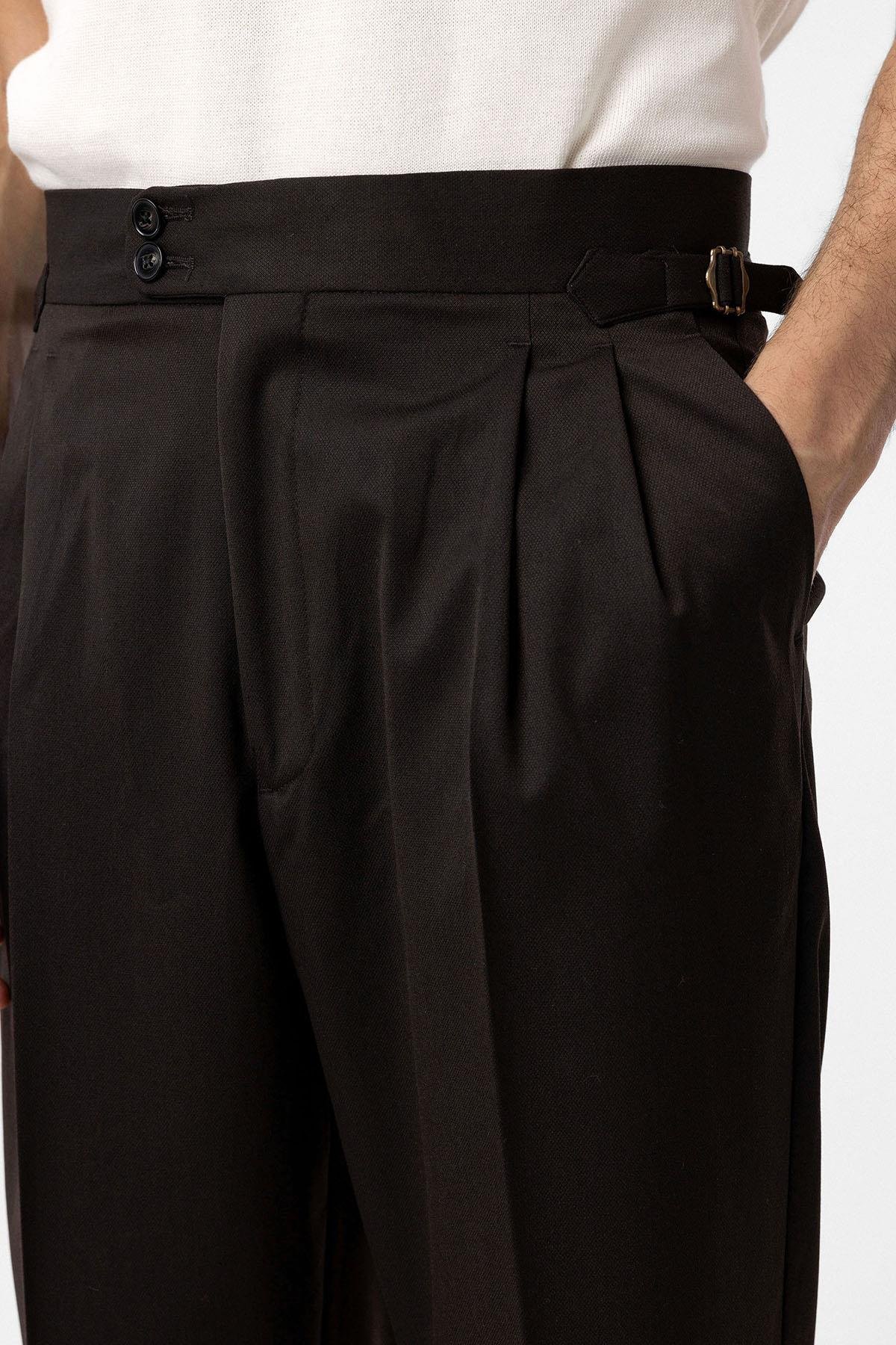 Antioch Kahve Yüksek Bel İtalyan Kalıp Pileli Erkek Pantolon