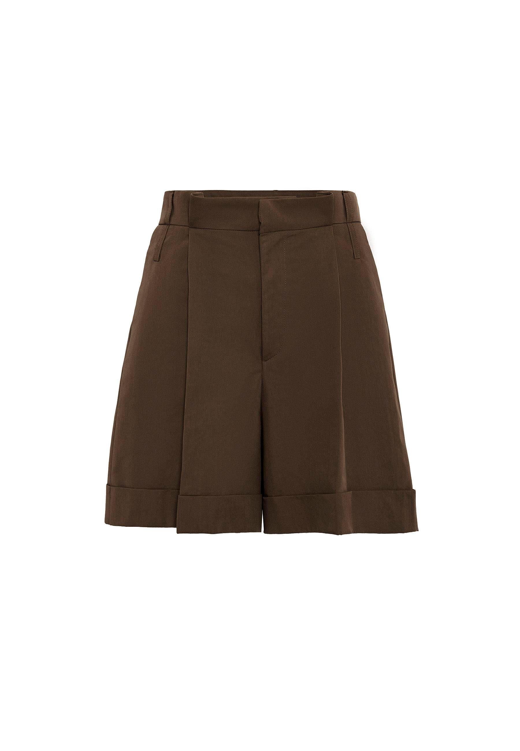 Antioch Kahve Yüksek Bel Pensli  Kadın Bermuda Şort