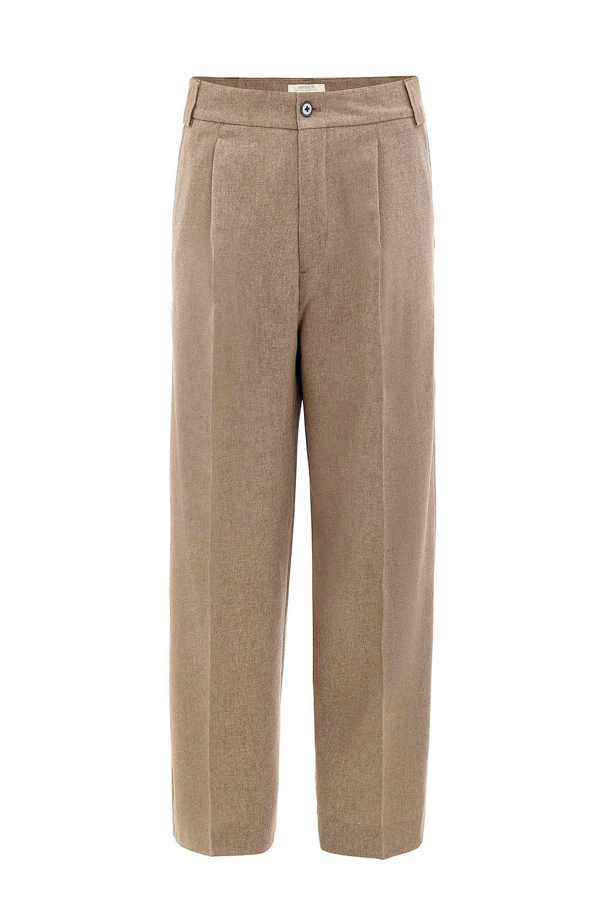 Antioch Kahve Yüksek Bel Pileli Relax Fit Erkek Pantolon