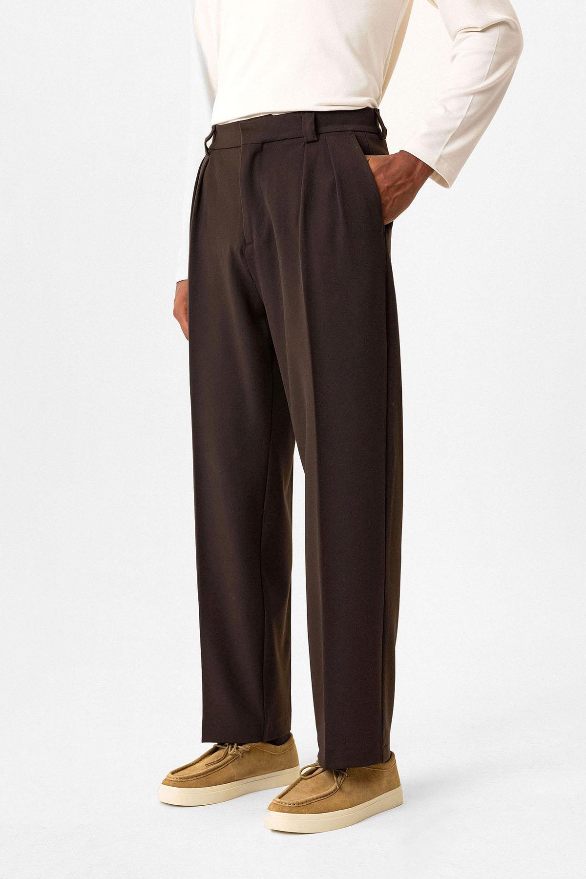 Antioch Kahve Yüksek Bel Pileli Relaxed Fit Baggy Erkek Pantolon