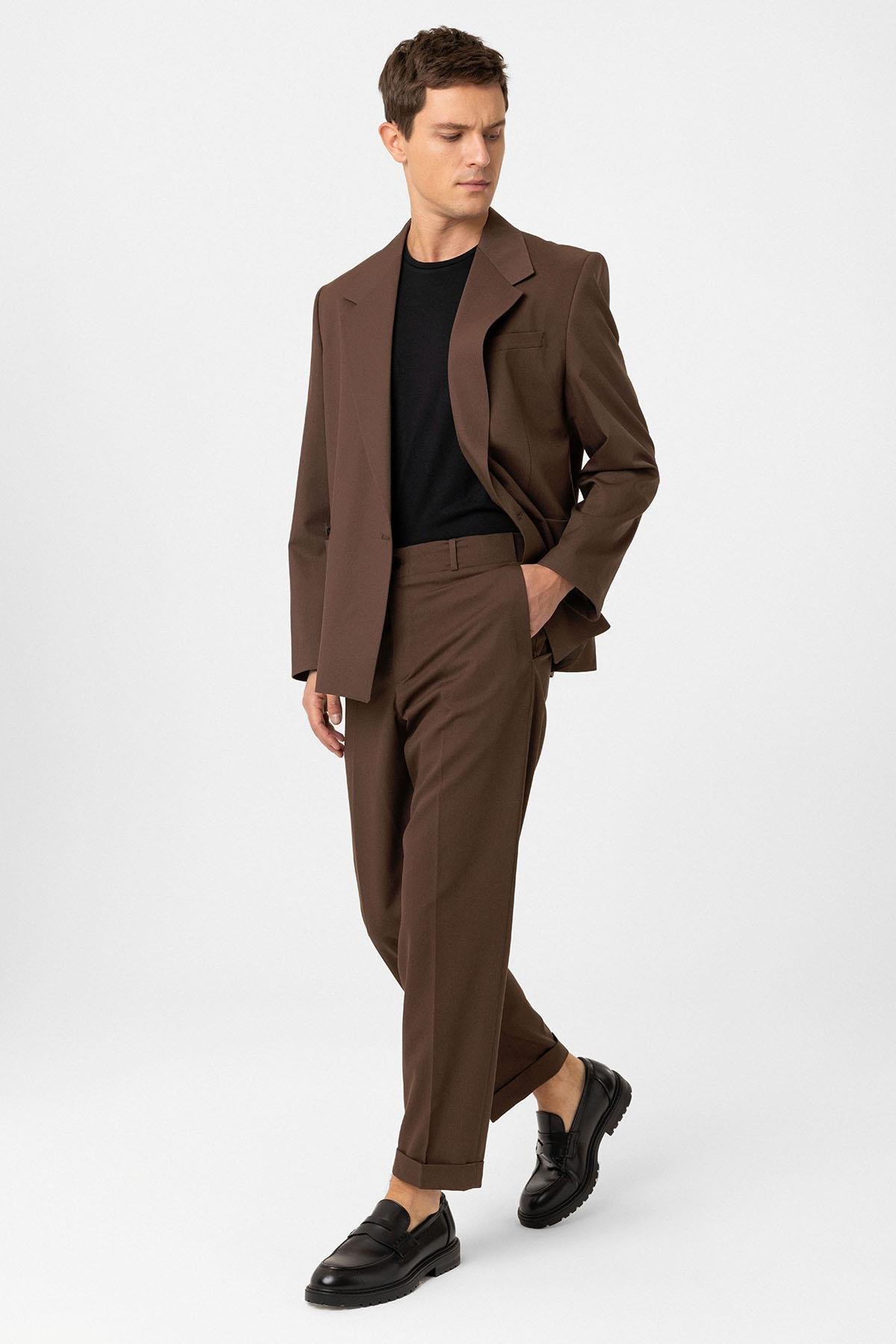 Antioch Kahve Yüksek Bel Straight Fit Erkek Pantolon