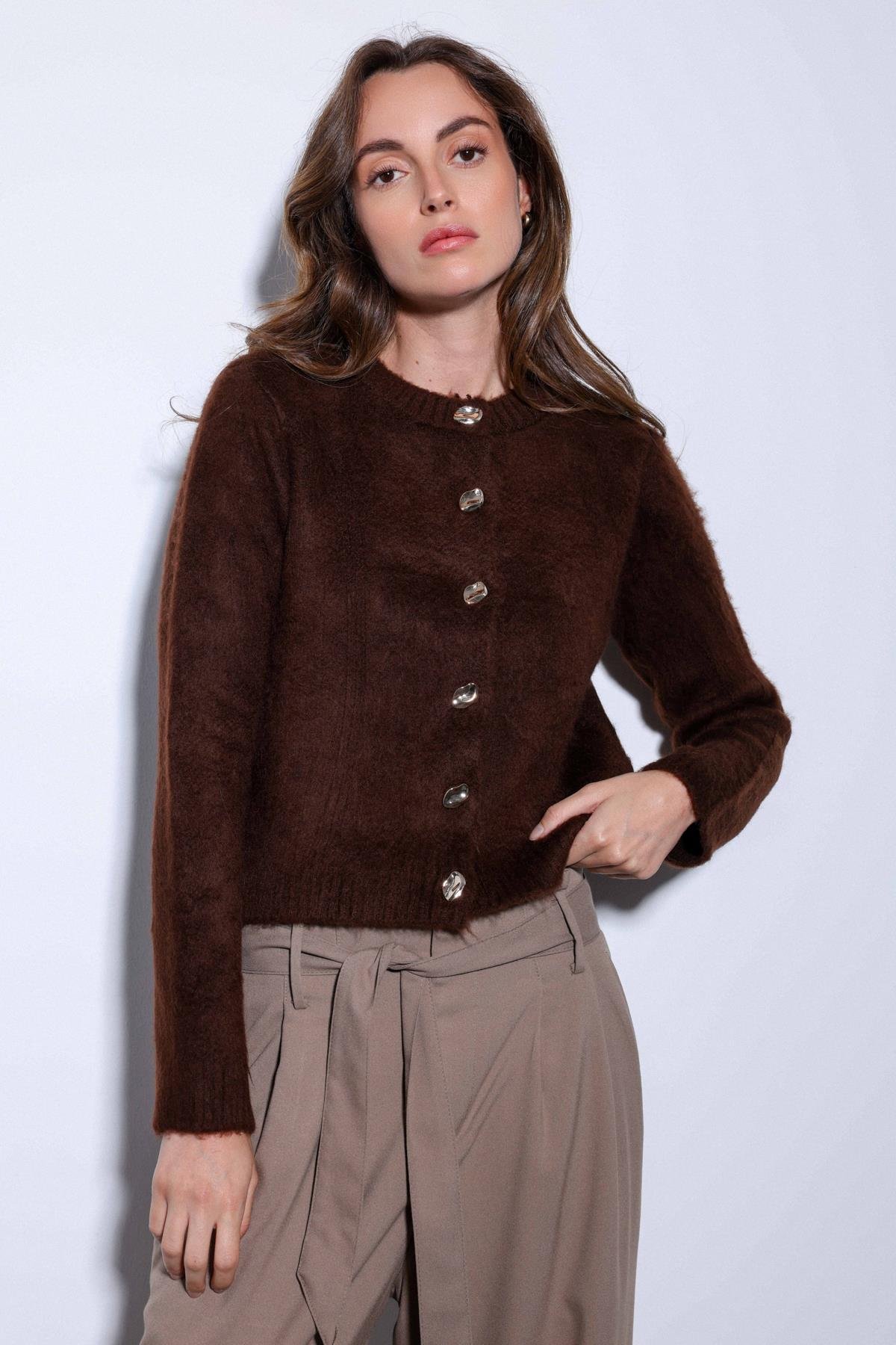 Antioch Kahve Yumuşak Dokulu Kadın Hırka