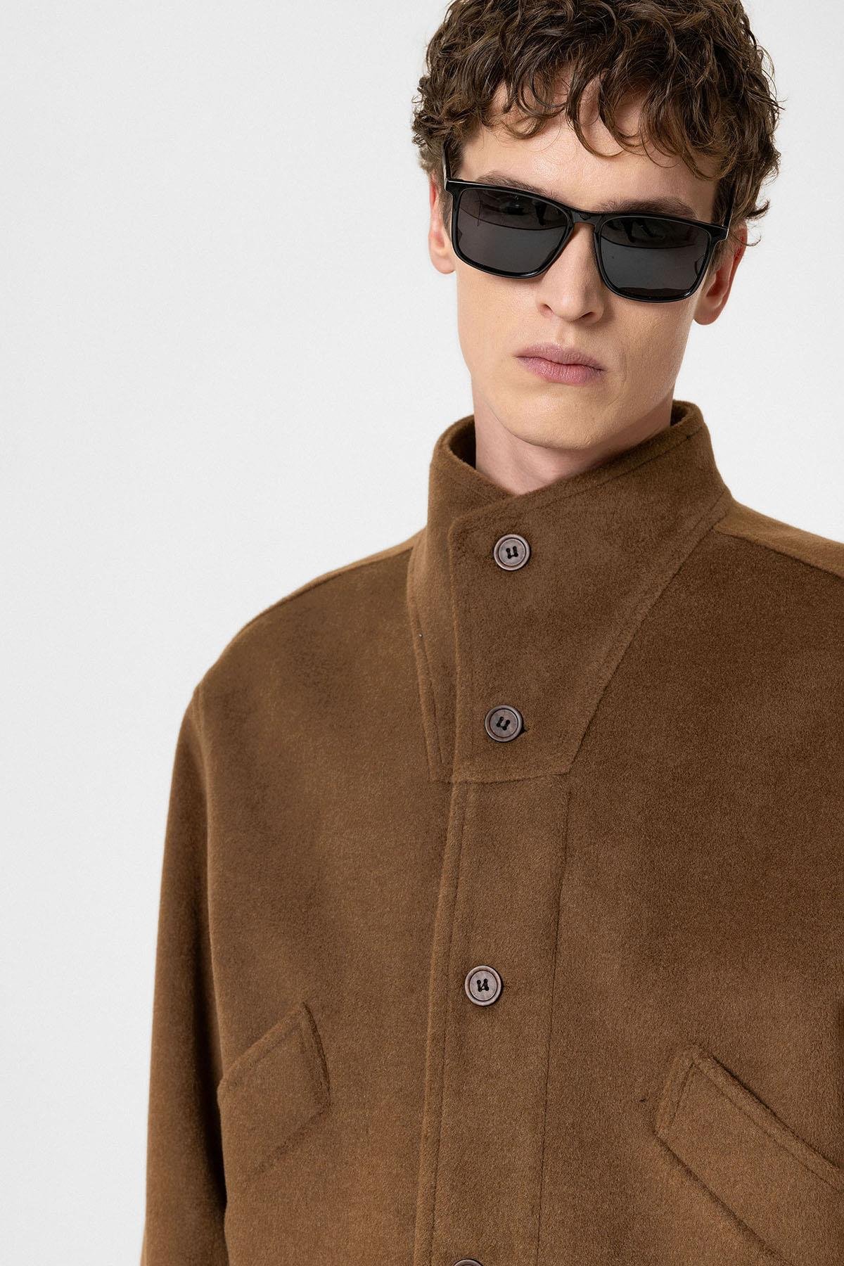 Antioch Kahve Yün Karışımlı Dik Yaka Erkek Mont