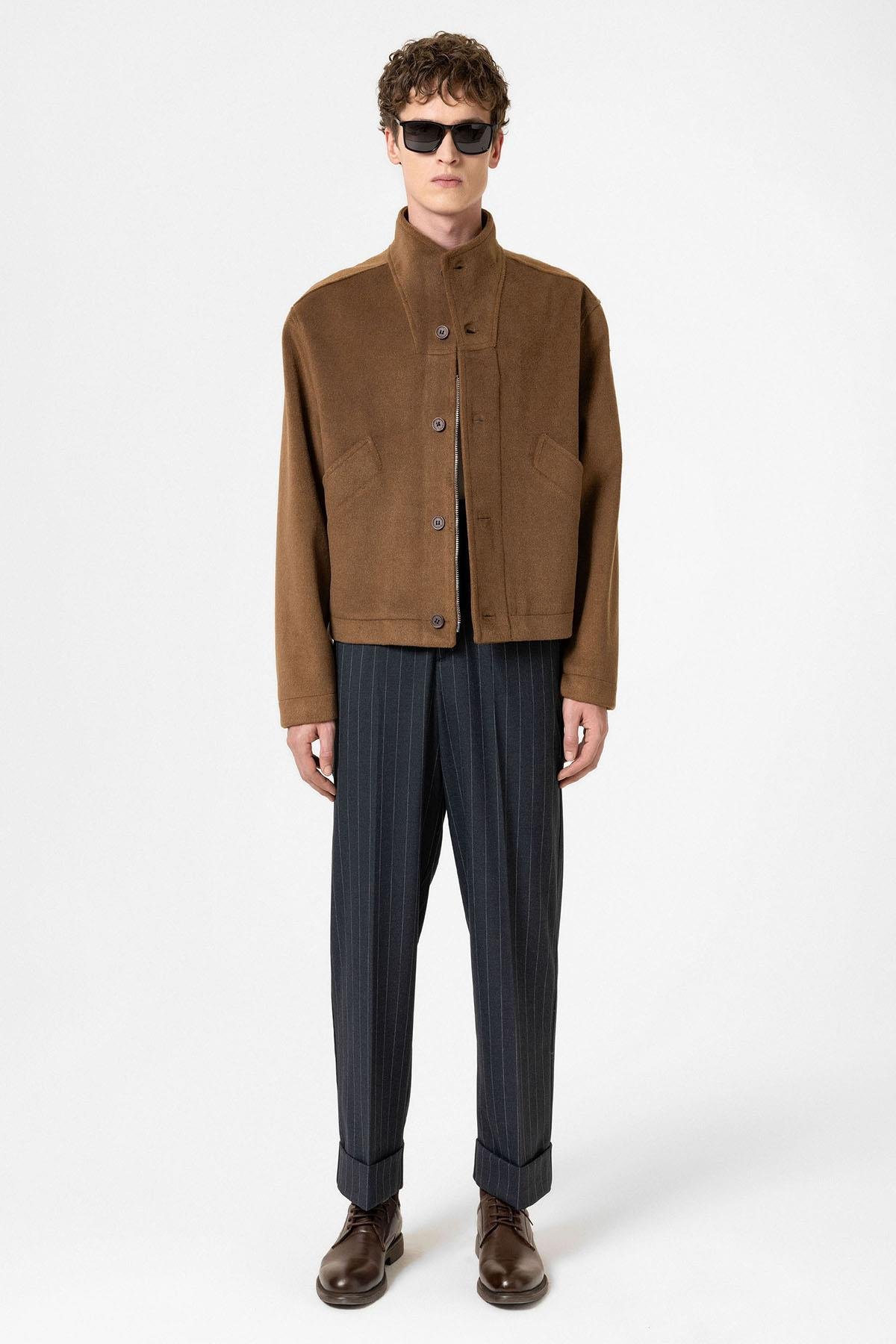 Antioch Kahve Yün Karışımlı Dik Yaka Erkek Mont